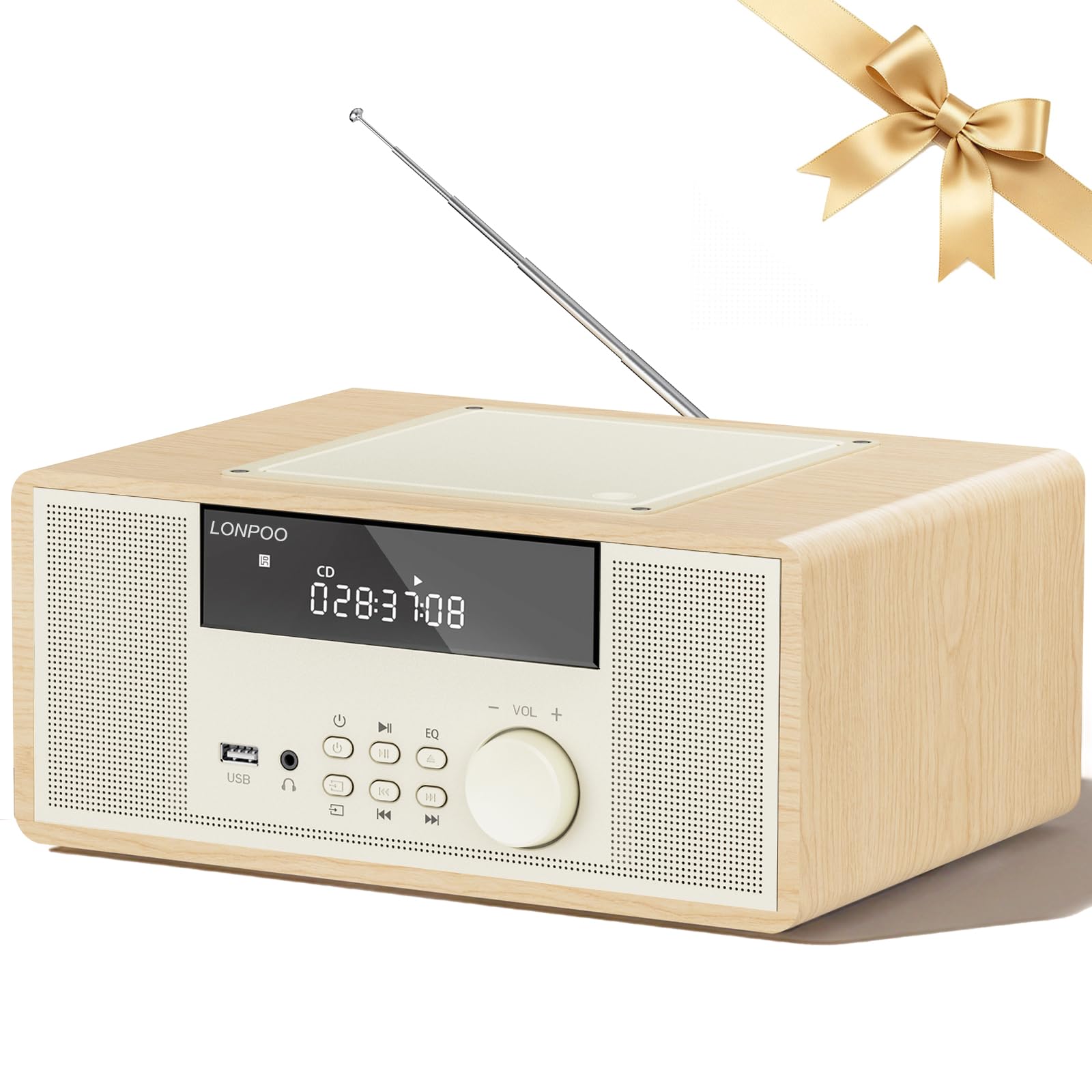 LONPOO Retro Stereo System with CD Player for Home Speaker 30w Bluetooth
