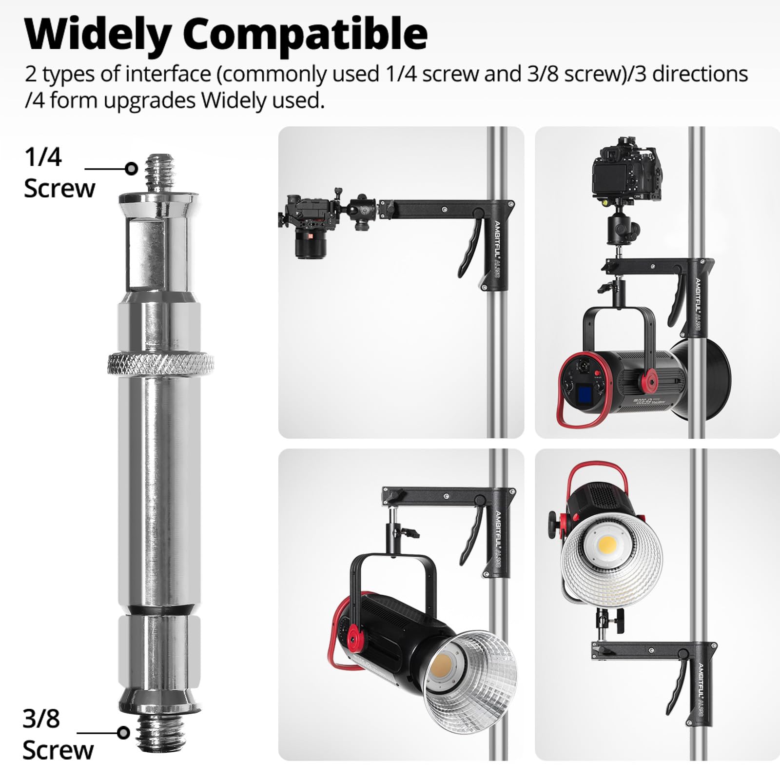 Ambitful Al250 Steel Wheeled Mobile Heavy Duty Light Stand For Photography W/Sliding Grip Arm & Chrome-Plated Column Stand, Maxs