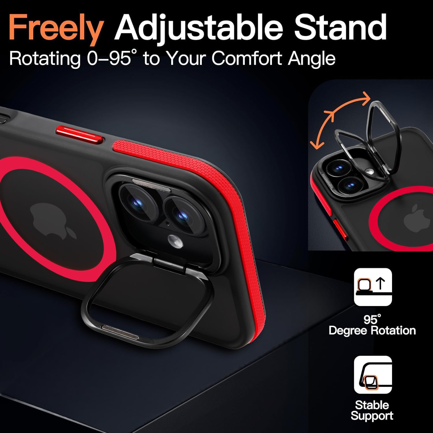 Yzoiko Magnetic Case For Iphone 16 [10Ft Military Grade Protection] Built In Camera Stand Phone Case, Compatible With Fit Magsaf