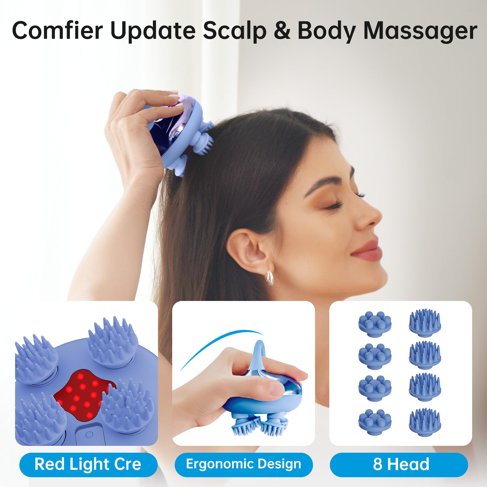 Comfier Cordless Scalp Massager Hair Growth With 3 Kneading Modes,Waterproof Head Massage With 8 Claws For Deep Cleansing,Body C