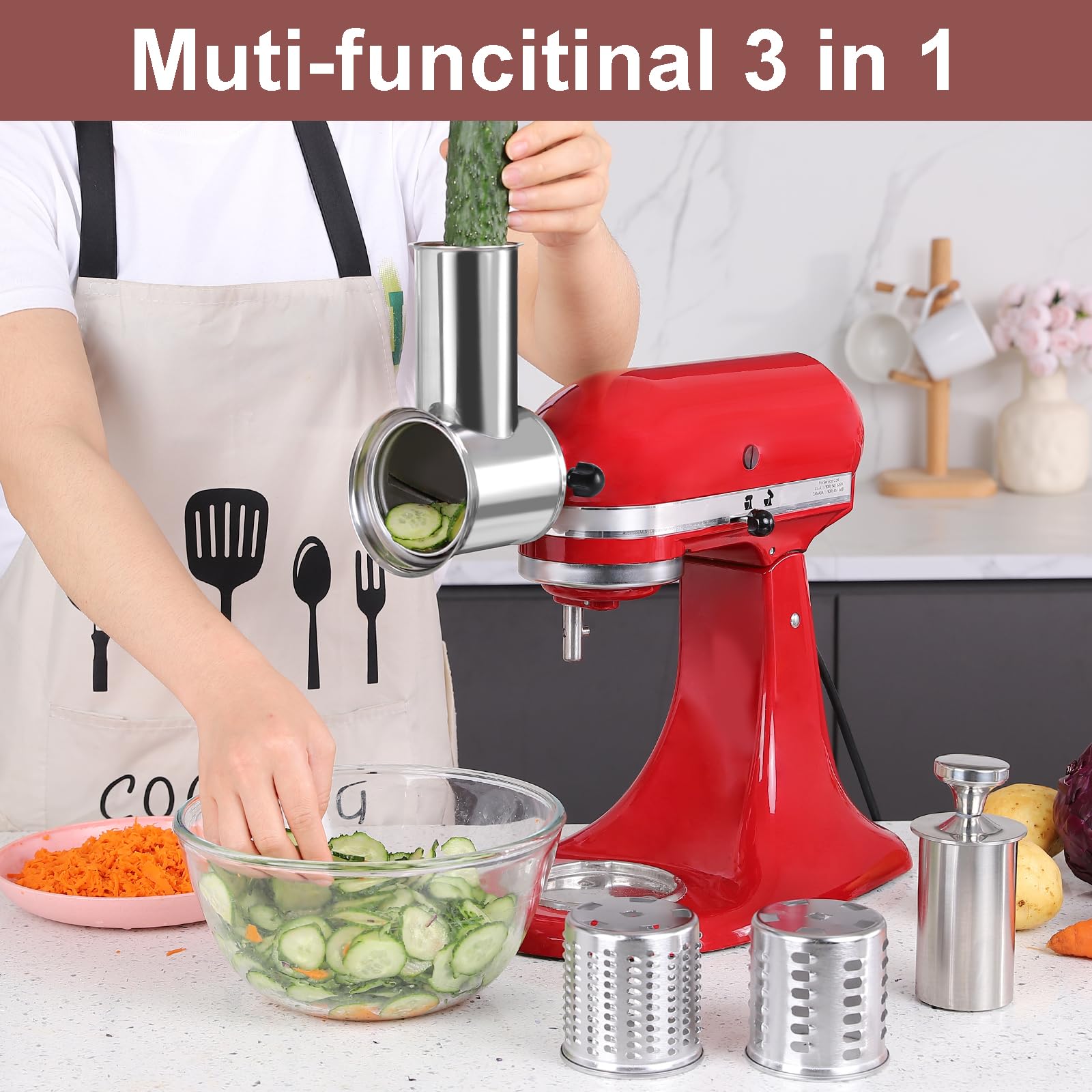 Stainless Steel Slicer Shredder Attachments For Kitchenaid Stand Mixers, Dishwasher Safe, Large Vegetable Cheese Grater Slicer A