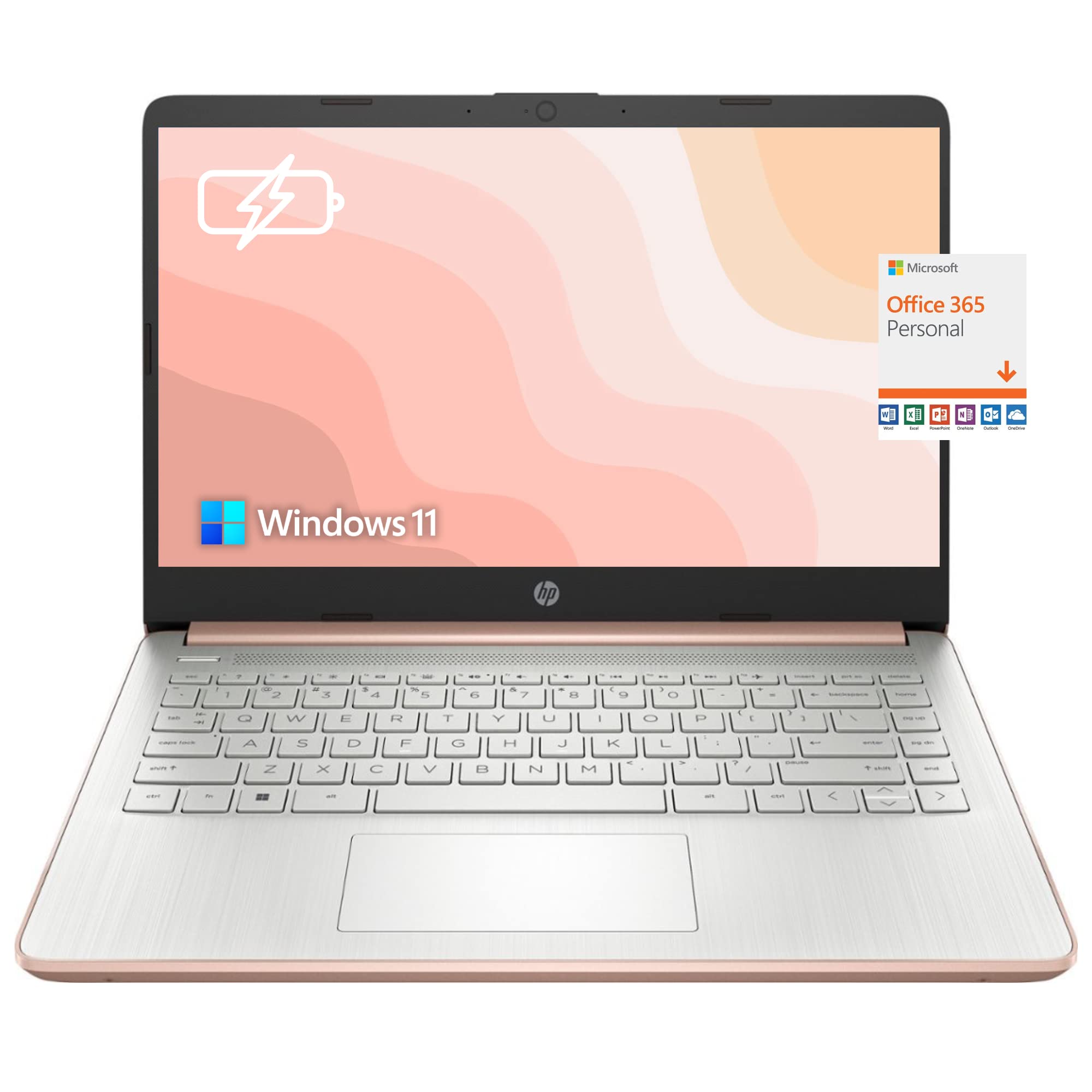 HP Latest Stream 14'' HD Laptop, Intel Celeron Processor, 4GB Memory, 64GB eMMC, Fast Charge, HDMI, Up to 11 Hours Long Battery Life, Office 365 1 Year, Win S, Microfiber Bundle, Pink Gold 4GB RAM