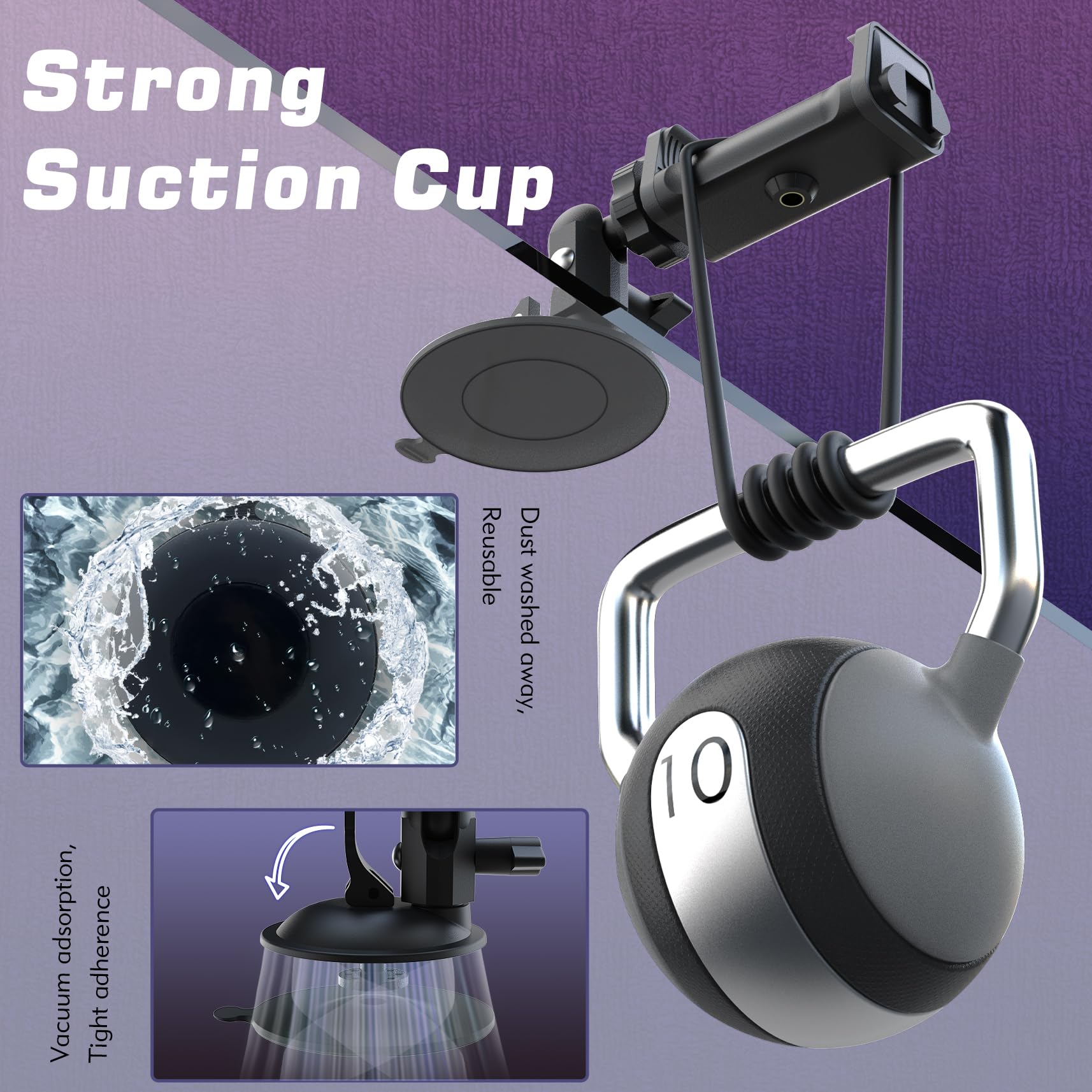 Hztint Shower Mirror Phone Holder, Suction Cup Mirror Phone Mount For Shower Mirror Bathroom Glass Kitchen Tile, Tiktok Youtube