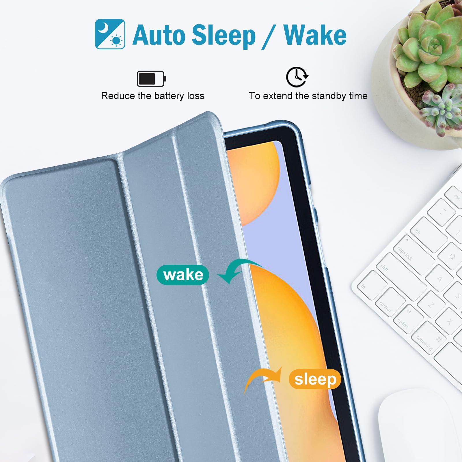 Procase Cover For Galaxy Tab S6 Lite 10.4 Case 2024 2022 2020 With S Pen Holder(Sm P620/P625/P613/P619/P615/P610), Trifold Stand Folio Soft Tpu Translucent Back Cover Support Auto Wake/Sleep  Skyblue