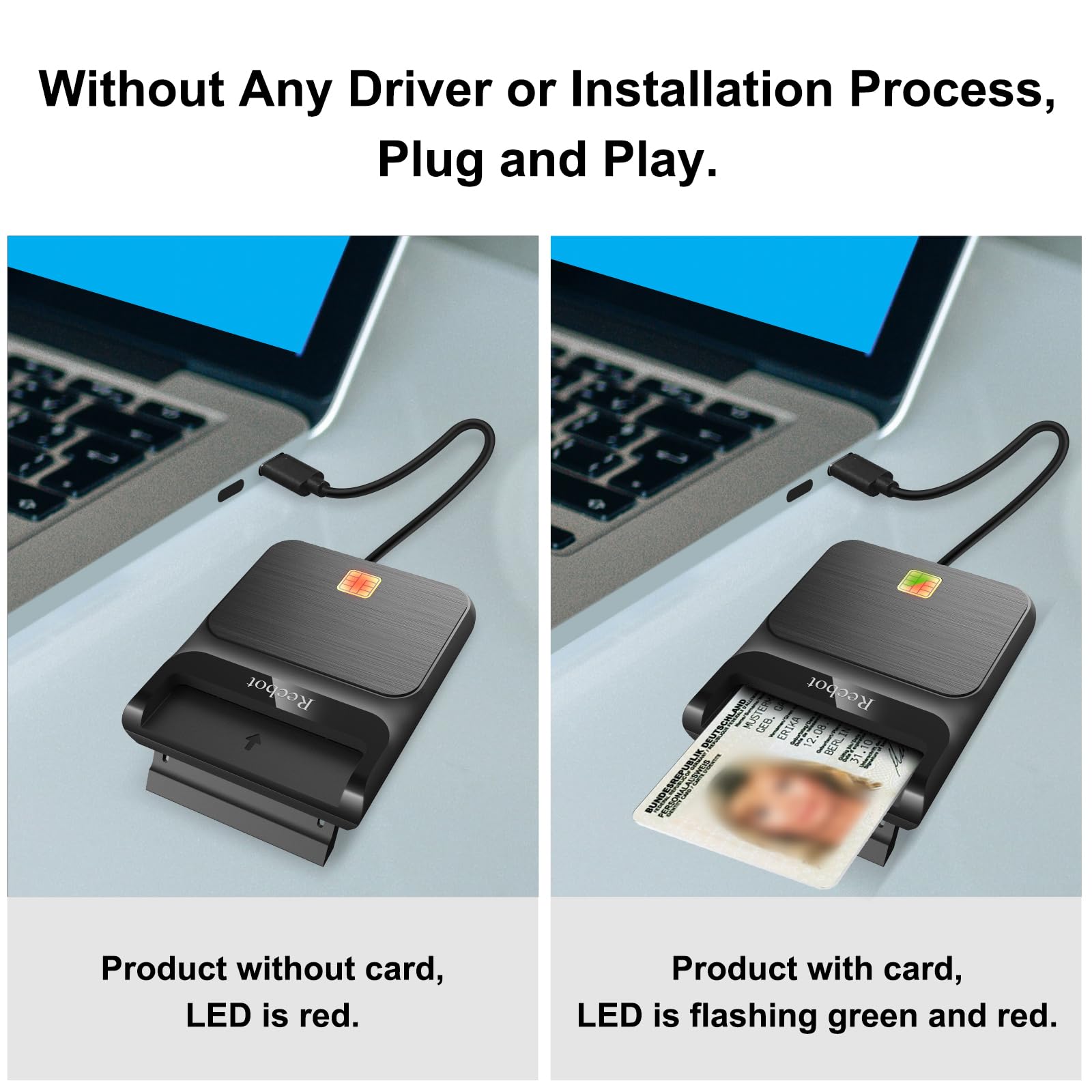 Recbot Cac Reader Military, Cac Reader Usb C, Dod Military Usb C Common Access Cac Card Reader Military, Compatible With Windows