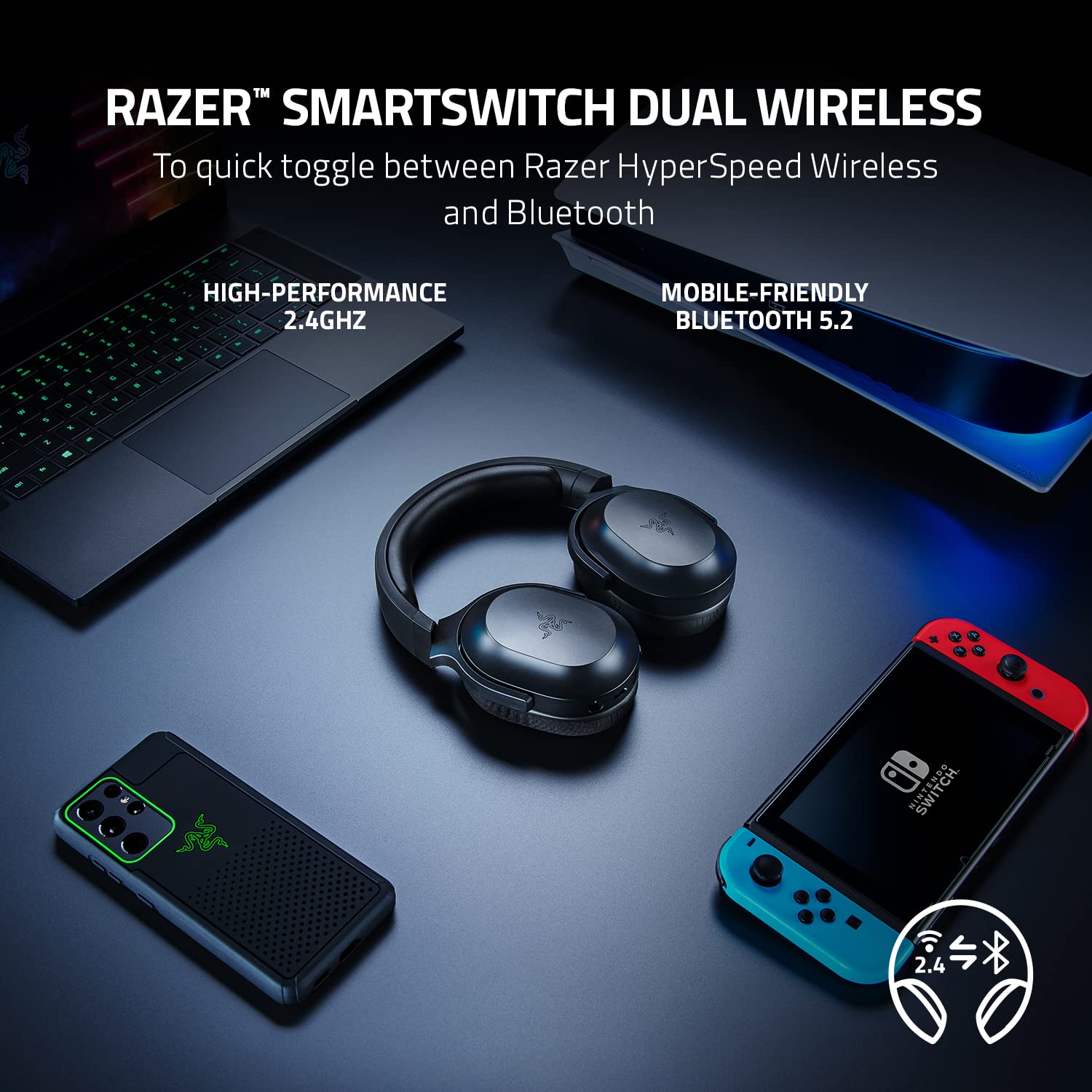 Razer Barracuda X Wireless Gaming & Mobile Headset (Pc, Playstation, Switch 2, Android, Ios): 2.4Ghz Wireless + Bluetooth - Ligh