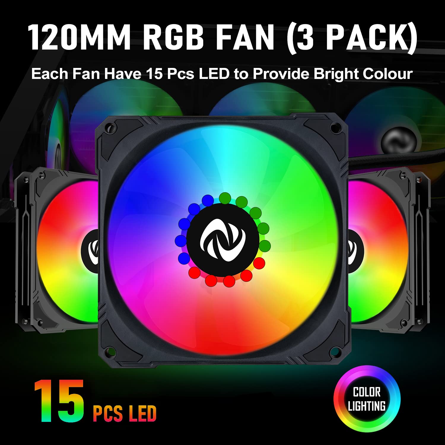 120Mm Pc Case Fan 3 Pack Rgb Case Fans, Silent Version High Airflow Pc Fans 120Mm, Hydraulic Bearing   Low Noise Rgb Fans 120Mm