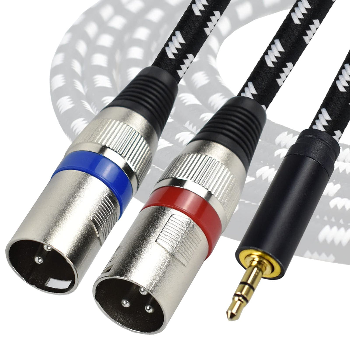 Mugteeve 3.5 Mm To Dual Xlr Male Y Splitter Cable, 10 Feet Stereo 1/8 Mini Trs Headphone Jack To L/R Double Xlr Male Aux Cord, N