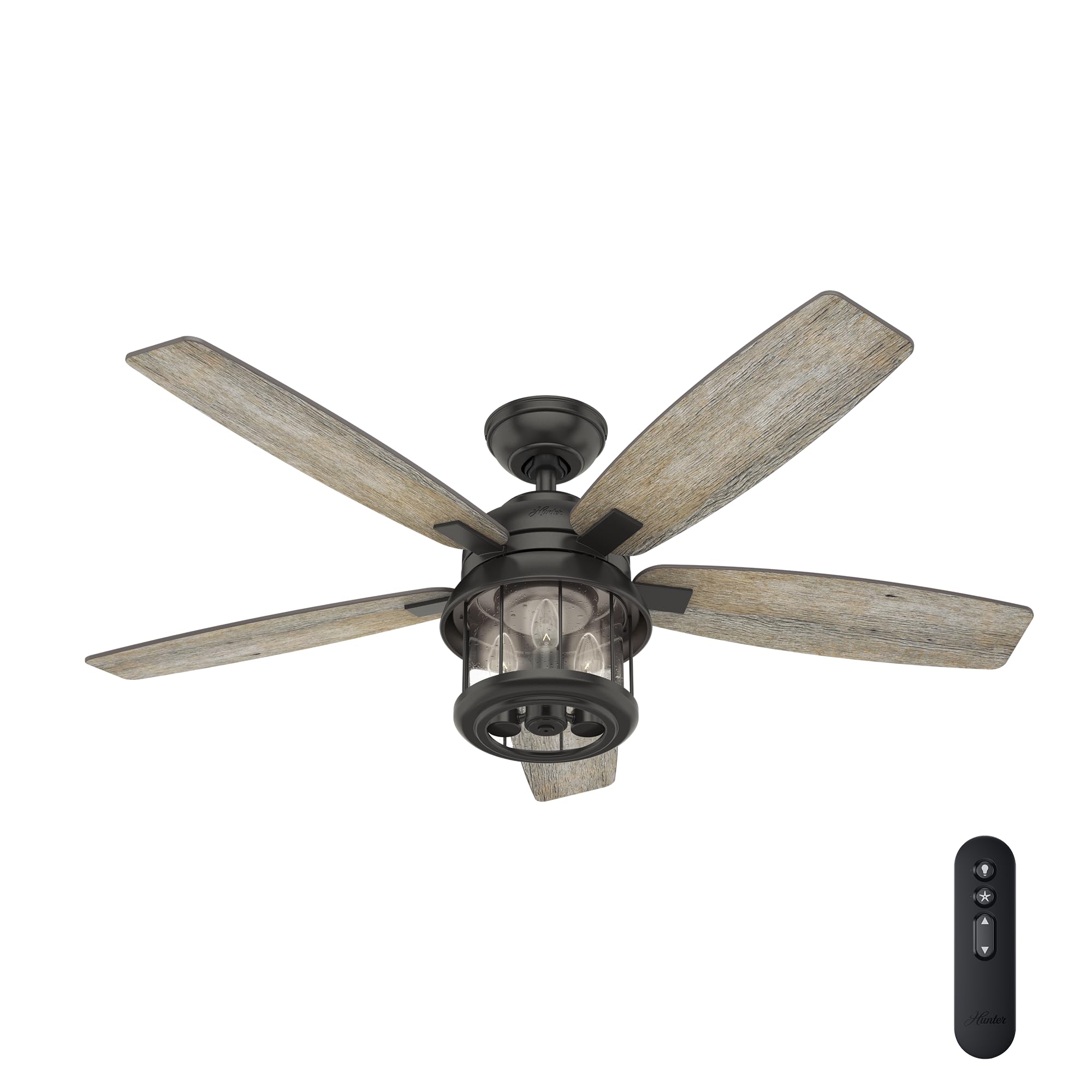 Hunter 52 inch Outdoor or Indoor Ceiling Fan with LED Lights and Remote Control - Bronze Ceiling Fan, Standard Mount, 5 Blades,