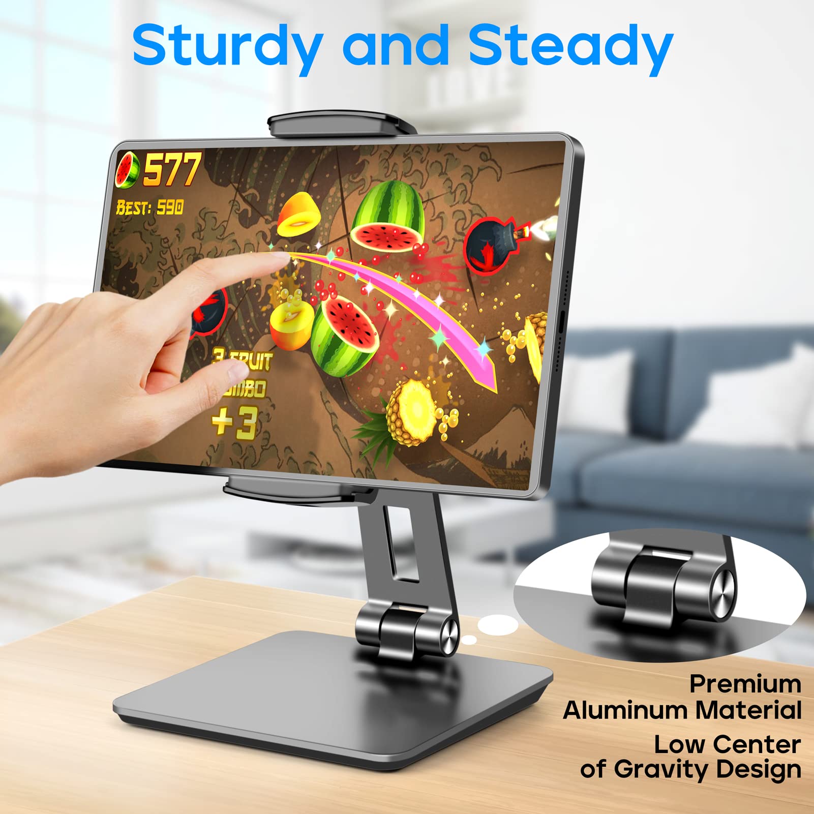 Roadom Tablet Stand, Adjustable 360 Swivel Bracket, 180 Tiltable Clamp,Foldable Tablet Holder For 4.7 17.3'' Iphone/Ipad/Tablet/