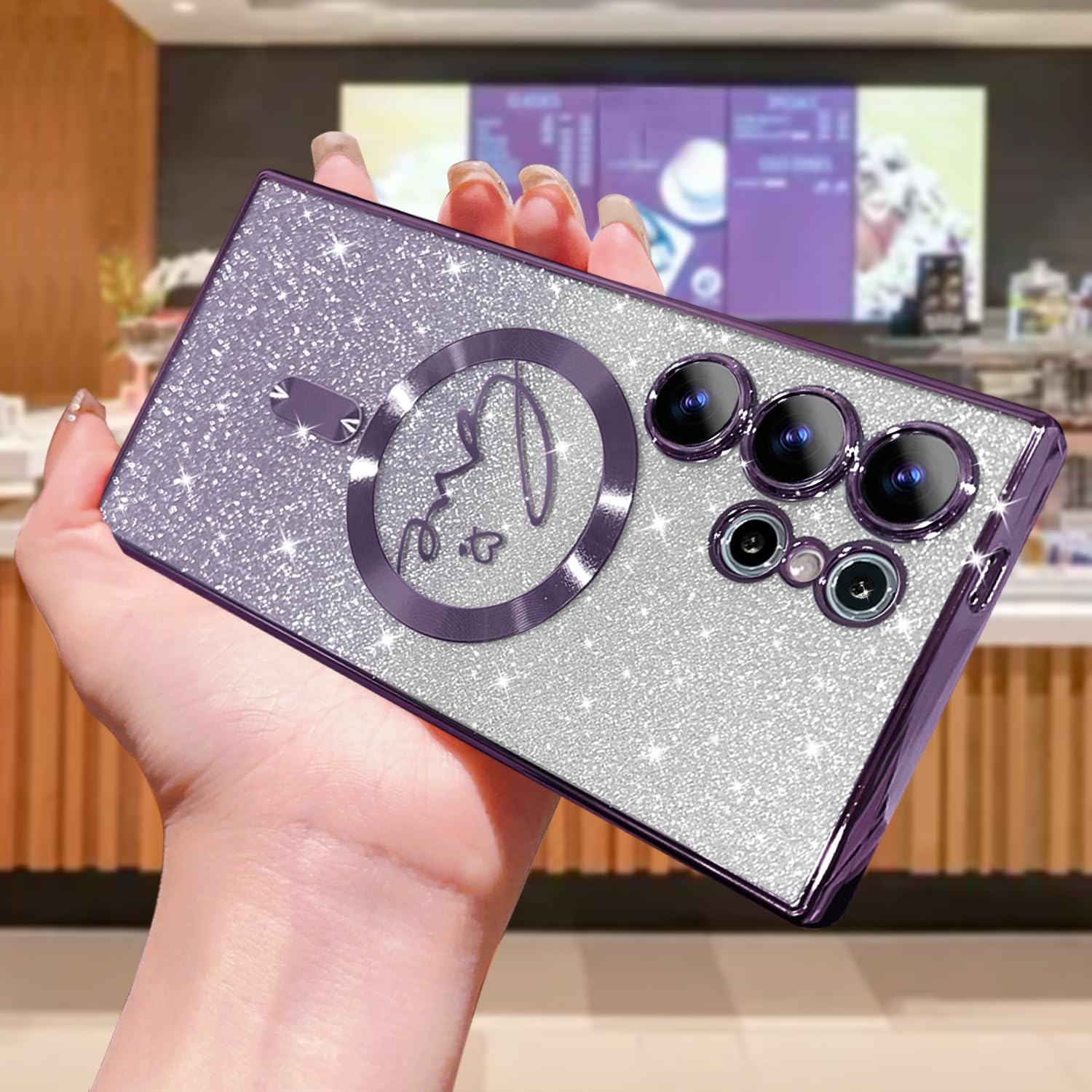 Zonrw For Samsung Galaxy S24 Ultra Case Magnetic,For Women Girl Soft Cute Luxury Love Heart Plating Bling Gradient Glitter Clear