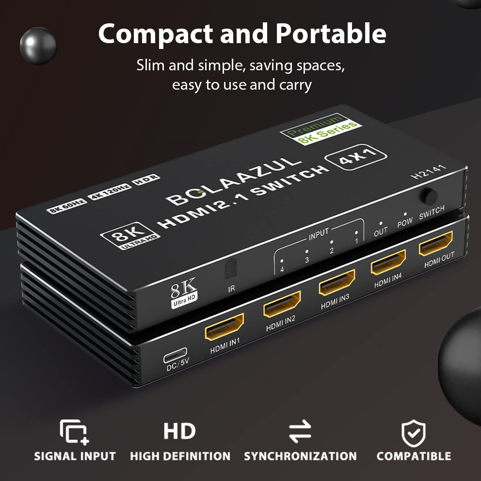 Bolaazul Hdmi 2.1 Switch, 4K@120Hz 8K@60Hz 2K@144Hz 4 Port With Remote, Compatible With Xbox Series X, Ps5, Switcher Selector Bo