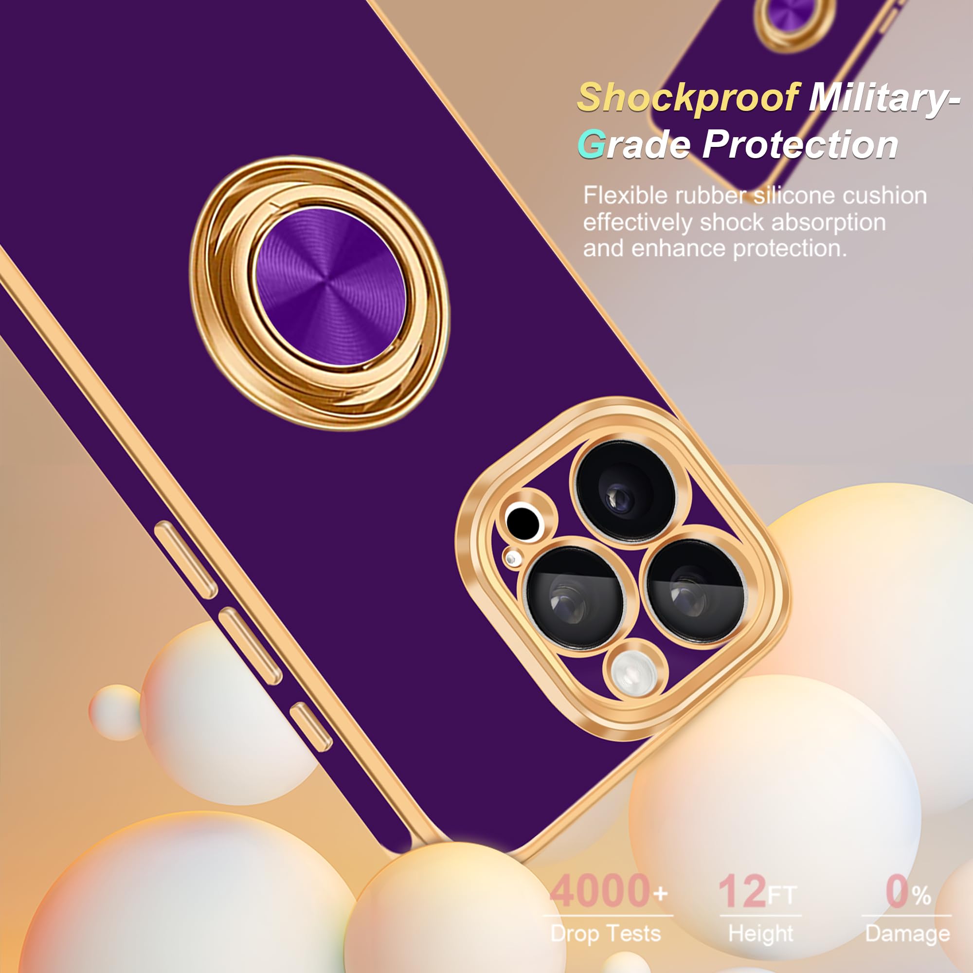 Fingic For Iphone 15 Pro Max Phone Case[With 360Ring Holder][Support Magnetic Car Mount]Cute Kickstand Slim For Women Nonslip Tp