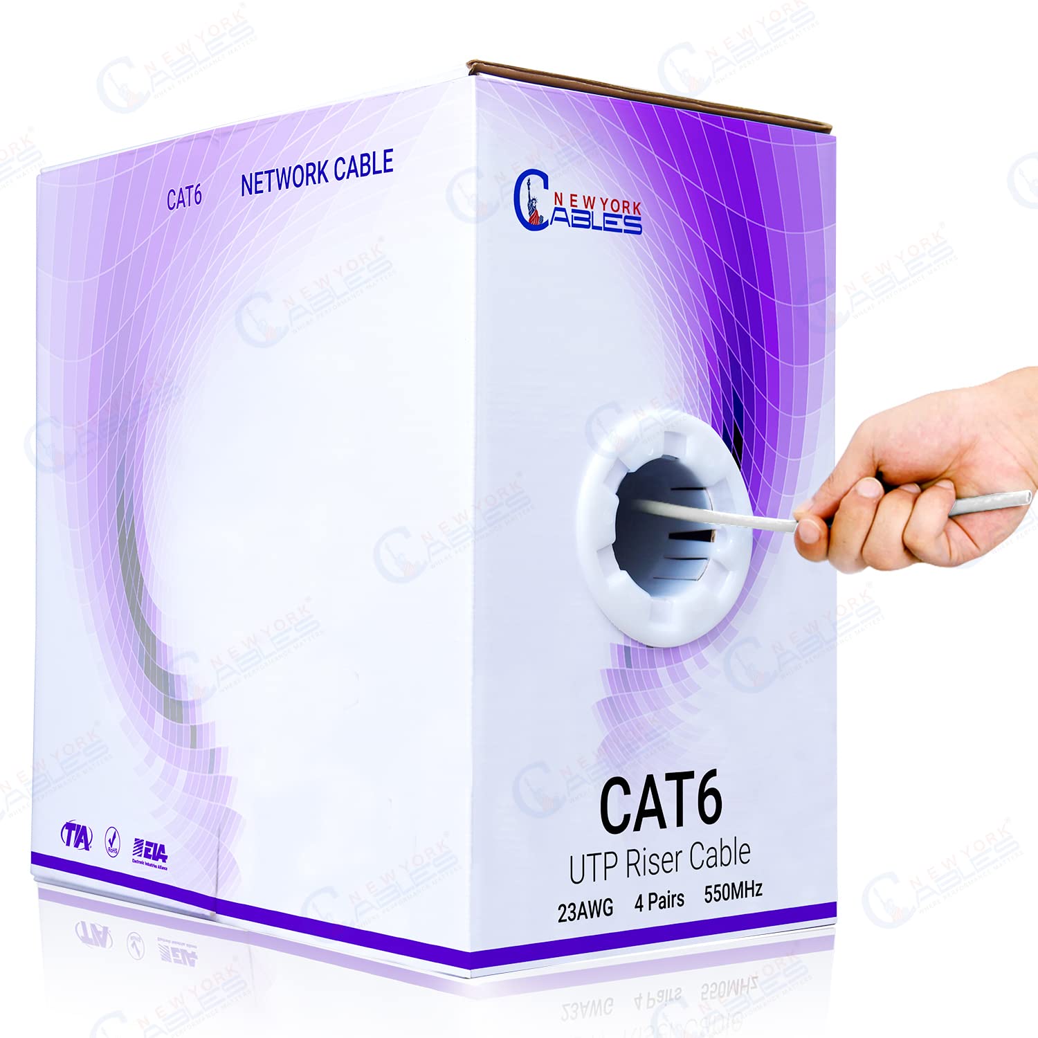 Newyork Cables Cat 6 Cable 1000Ft � Cat6 Riser (Cmr)   4 Pair Utp Solid Conductor   23 Awg 550 Mhz, 1 Gbit/S High Speed Quality Tested   Bulk Ethernet Cable   (White)