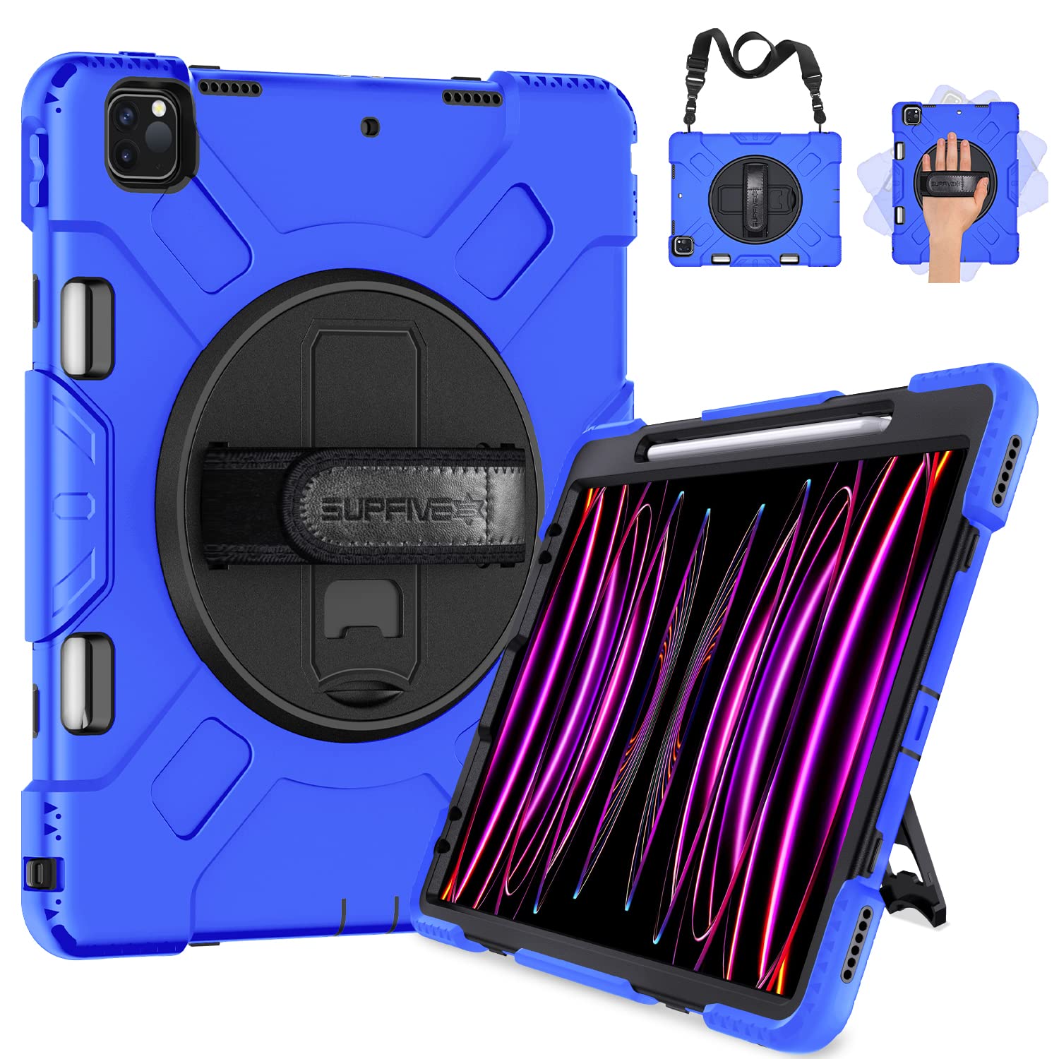 Supfives Case For Ipad Pro 12.9 Inch 2022: Upgraded Military Grade Shockproof Full Body Protective Cover With Stand Pencil Holde