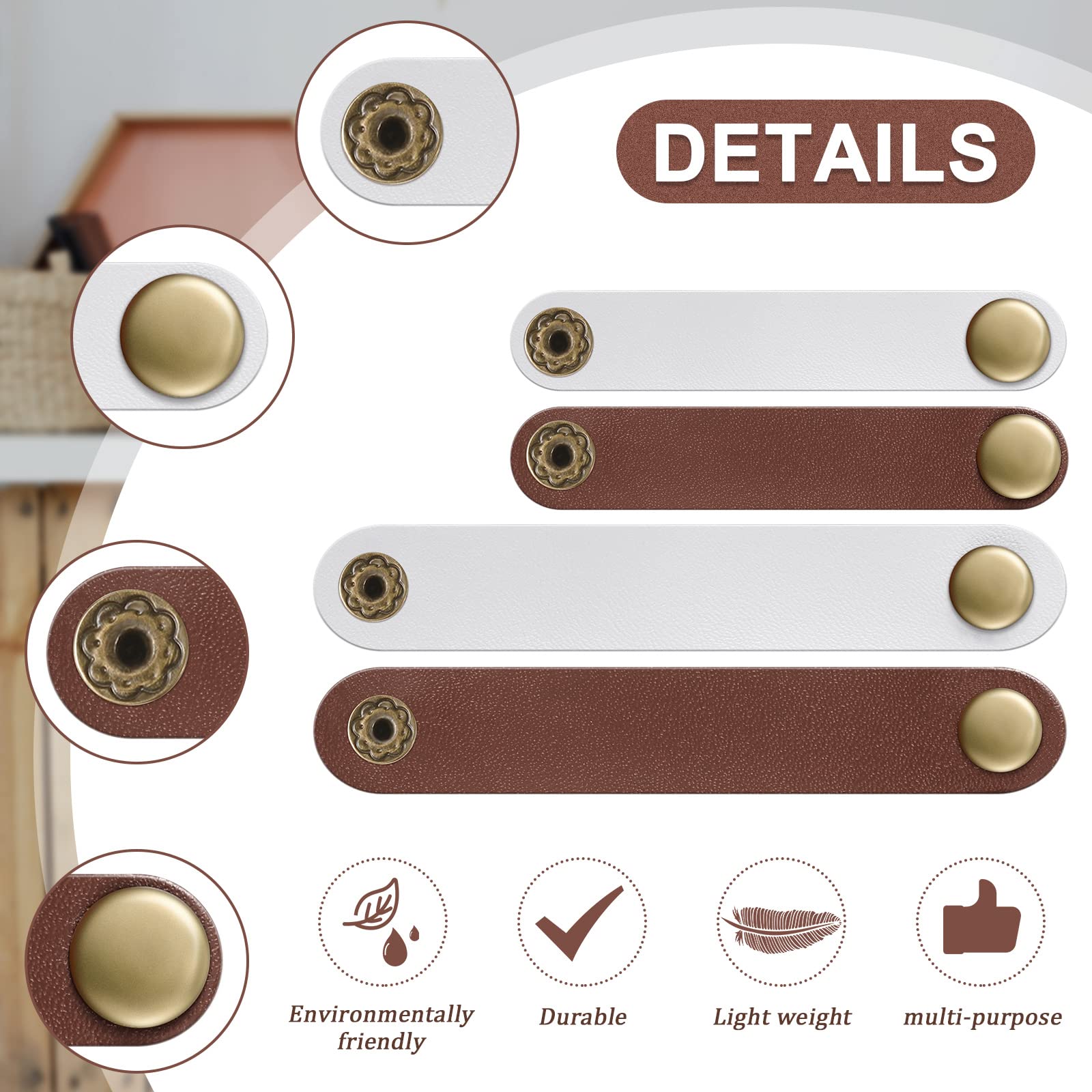 52 Pieces Pu Leather Cable Straps, Earbud Cord Organizer, Pu Leather Handmade Portable Usb Cord Holder, Earphone Cable Tie Cable