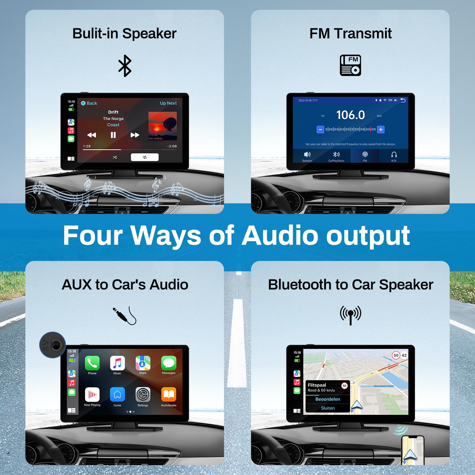 Boxgvo Wireless Carplay Screen For Car With 4K Dash Cam, 9 Portable Carplay & Android Auto, Car Touchscreen With 1080P Backup Ca