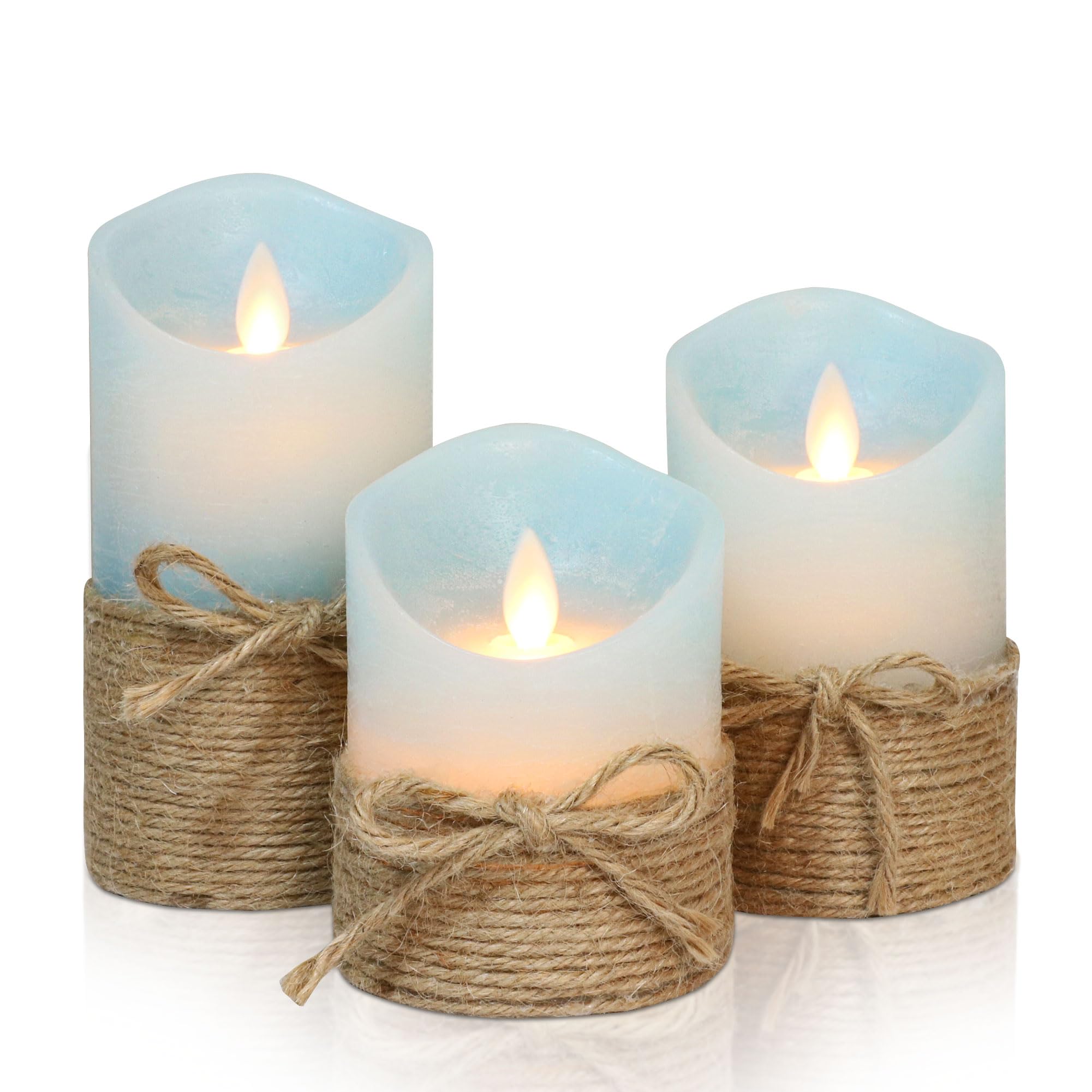 Silverstro Flameless Candles Nautical Decor Flickering Ocean Blue Battery Operated With Remote   Home Farmhouse Holiday Xmas Spr