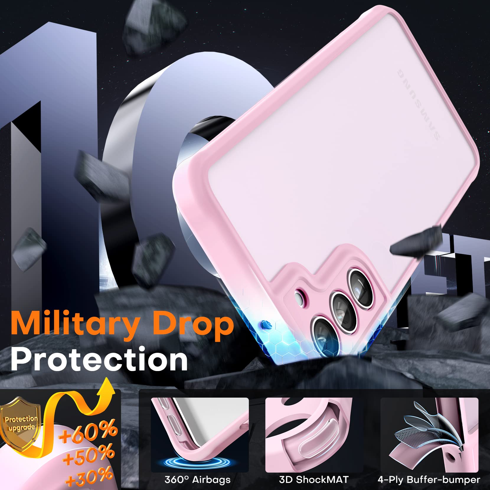 Tocol For Samsung Galaxy S23 Case Built In Camera Lens Protection, With 2 Pack Screen Protector, Translucent Matte Back & Non Sl