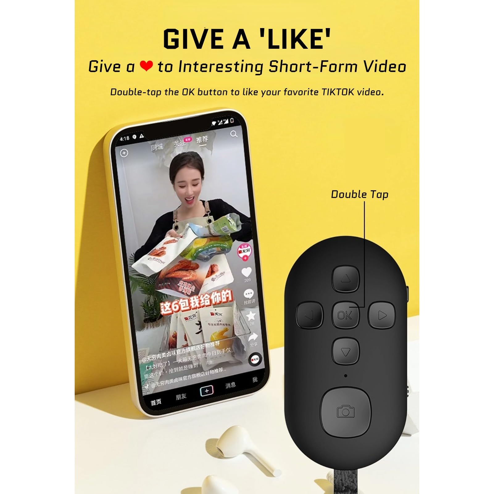 Yoidesu Bluetooth Remote Control Page Turner, Scrolling Ring Clicker For Camera Video Recording Shutter Selfie, Rechargeable Fin