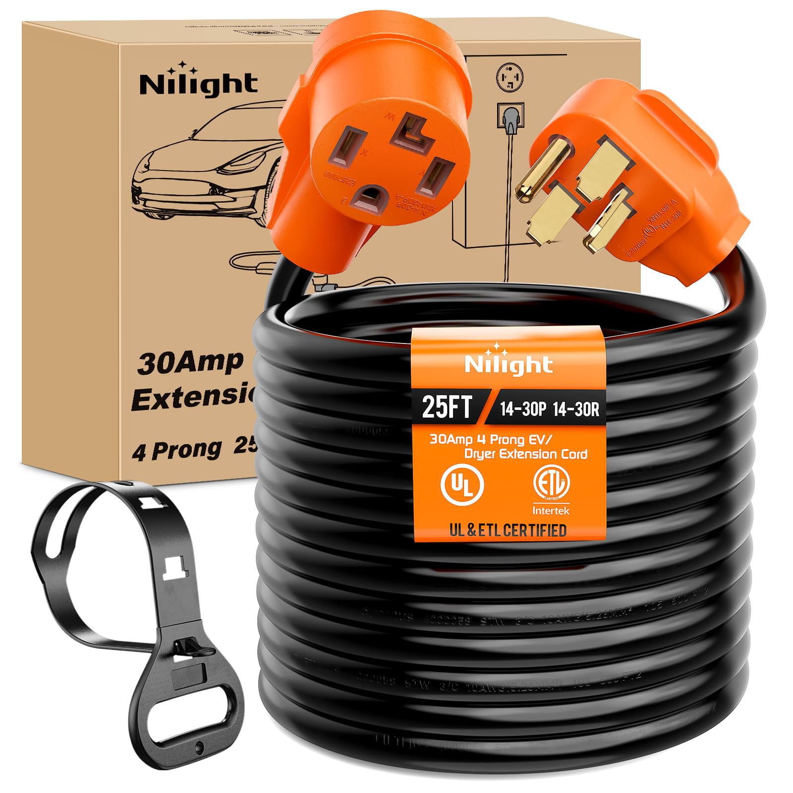 Nilight 25Ft Ev Dryer Extension Cord 4 Prong 30 Amp Nema 14 30P 14 30R Old Dryer Extension Cable Heavy Duty 10 Gauge Pure Copper