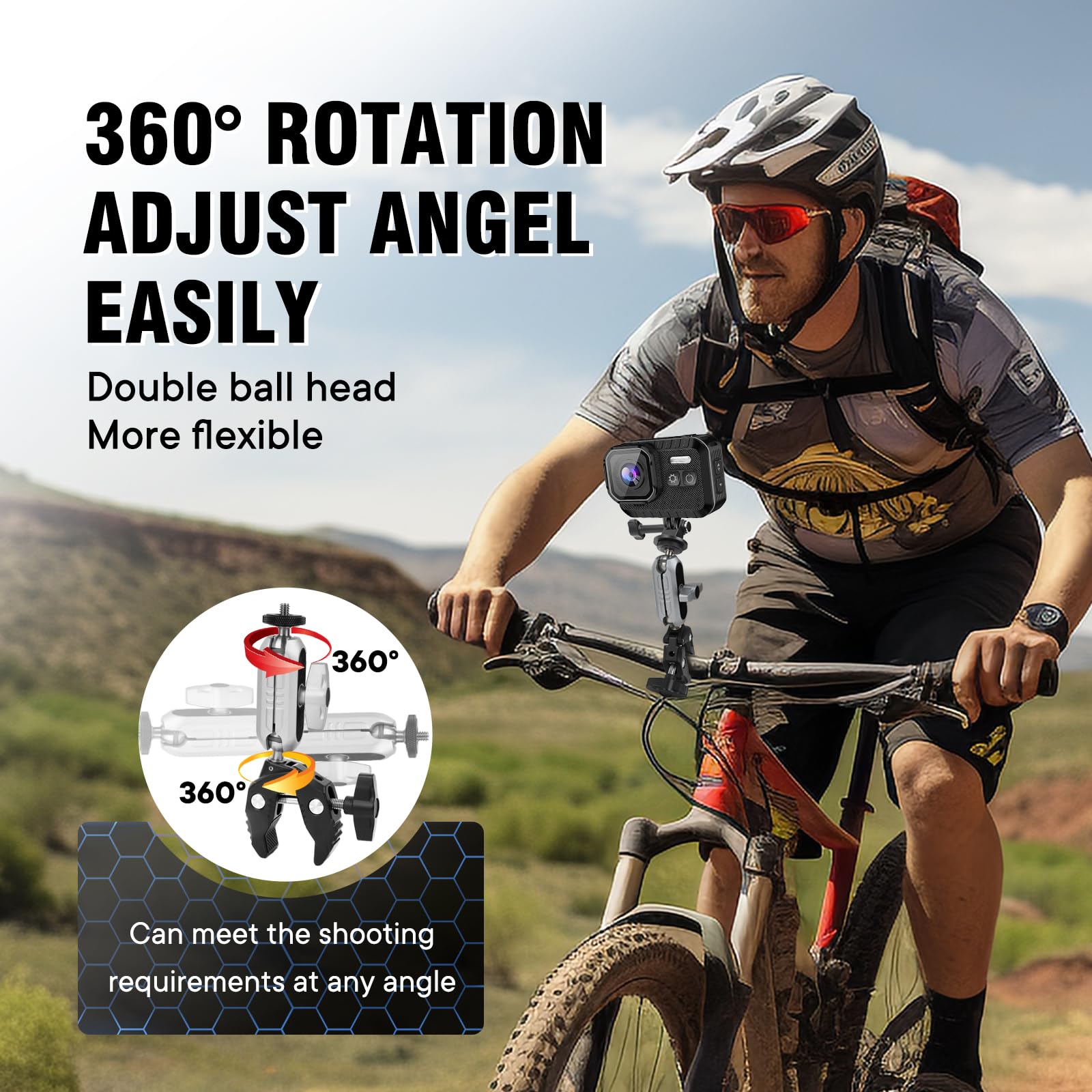 Kalofaye Aluminum Alloy Camera Mounts Clamp Mount Bicycle Handlebar Adapter Mount With Dual 360Rotatable Ball Head With Adapter