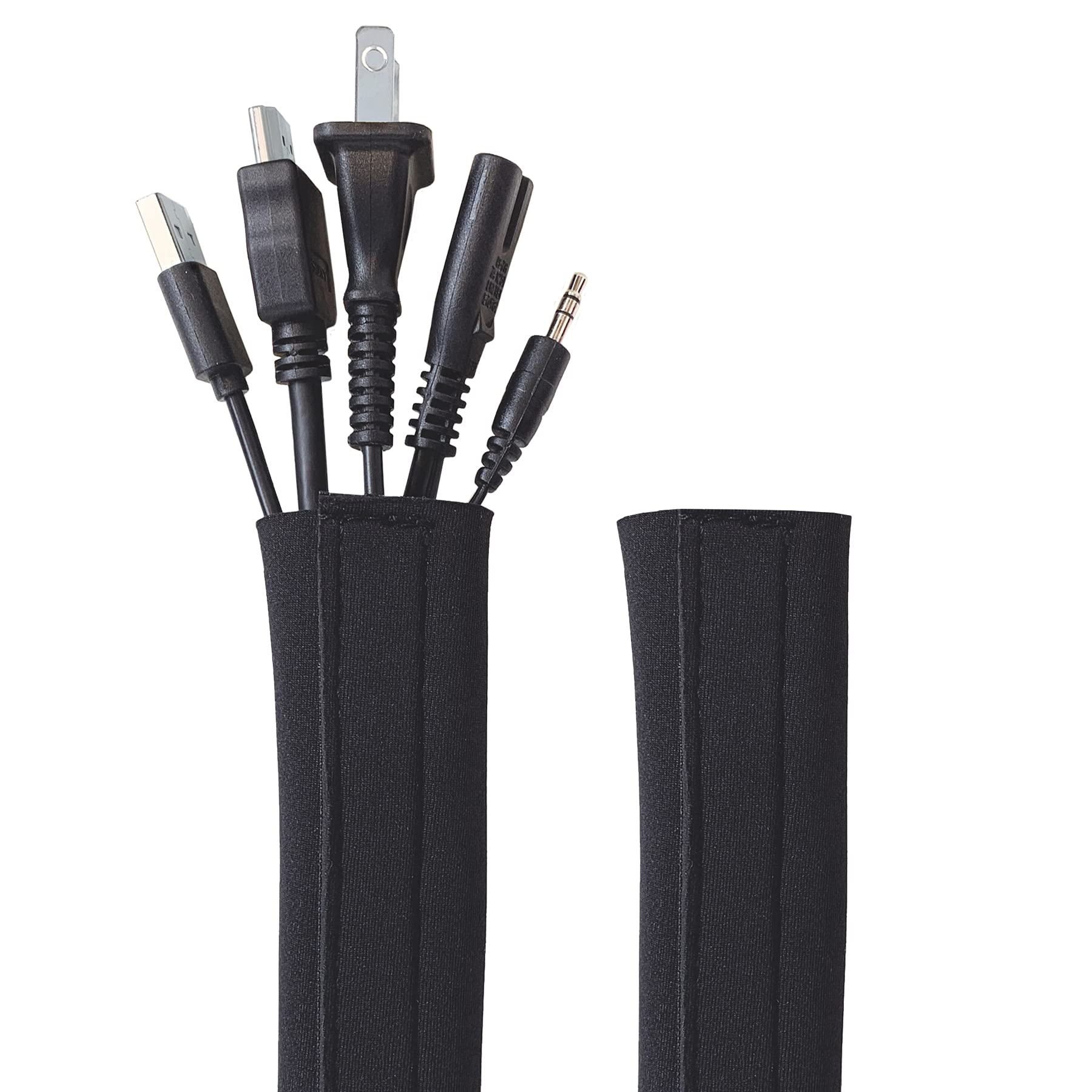 Hook And Loop Cable Sleeve By Wrap It Storage   48'' X 4.5'' (2 Pack) Black   Cut To Size Cord Organizer And Cable Protector For