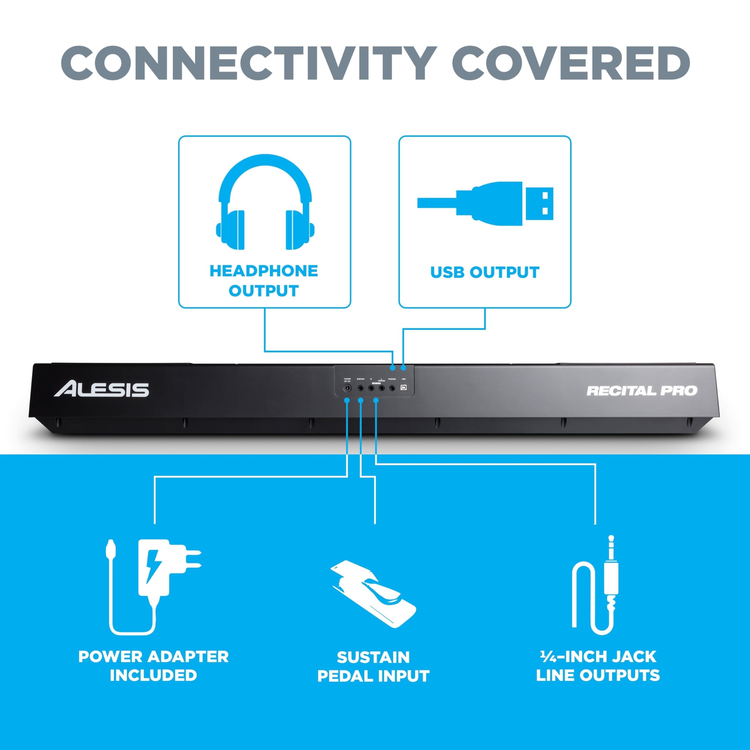 Alesis Recital Pro   88 Key Digital Piano Keyboard With Hammer Action Weighted Keys, 2X20W Speakers, 12 Voices, Record And Lesso