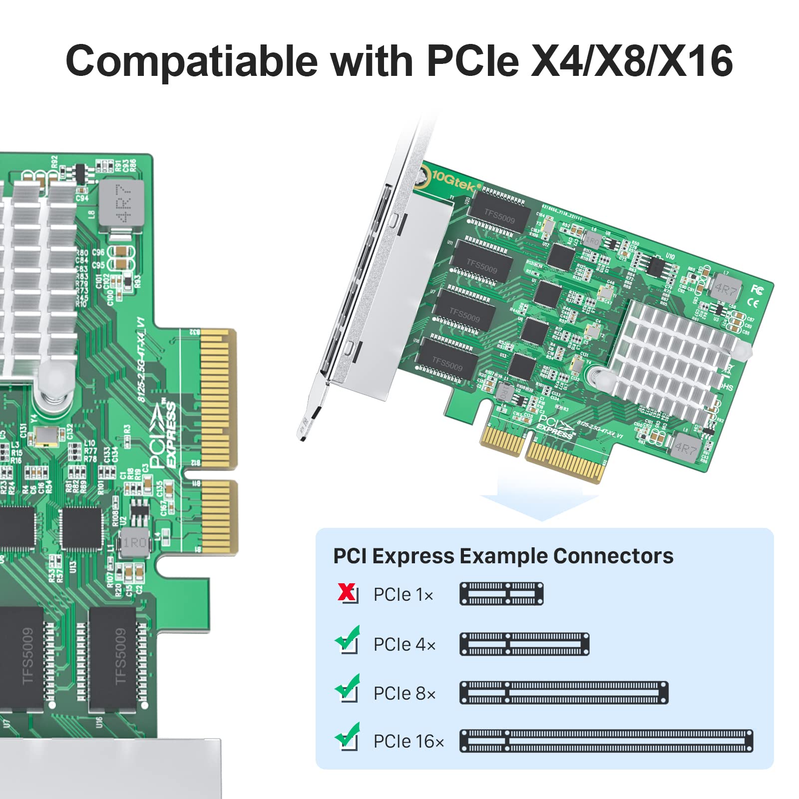 2.5G 4 Port Nic Network Adapter Card With Realtek Rtl8125Bg Controller, Quad Rj 45 Port, Pci Express Gigabit Ethernet Card Suppo