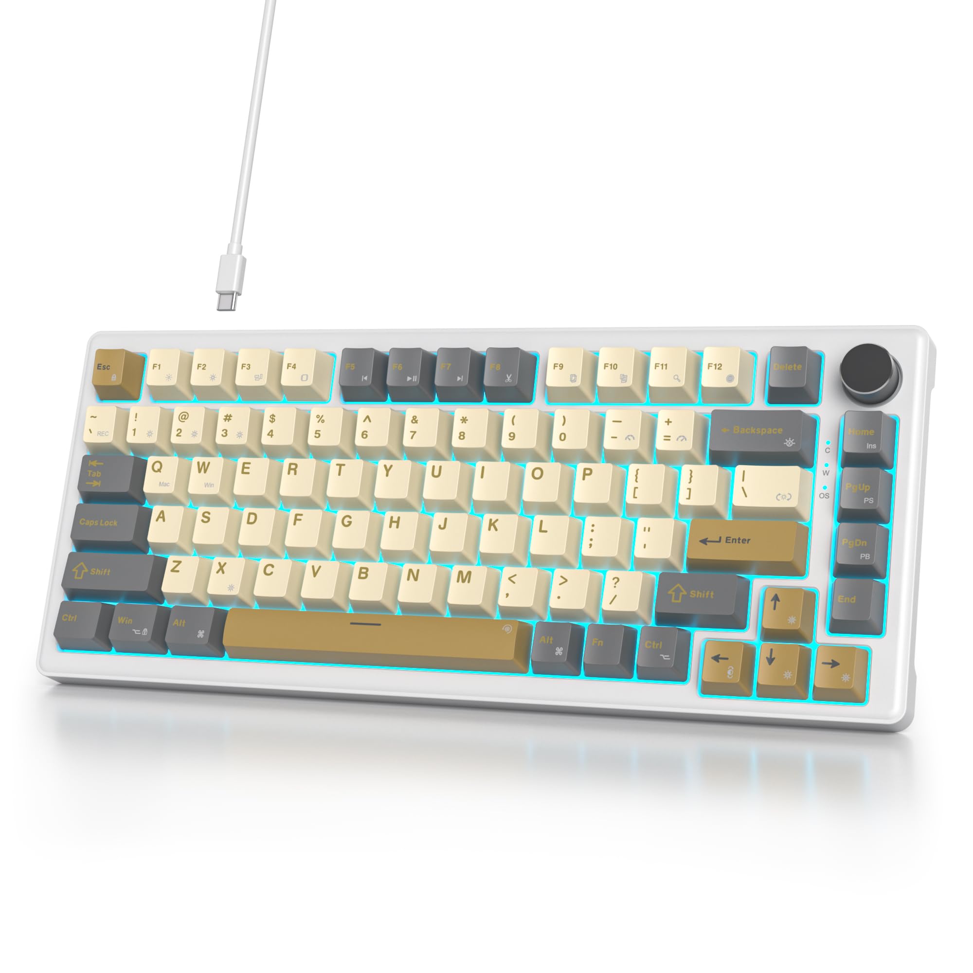Itastatur 75% Wired Keyboard With Knob, 75 Percent Gaming Keyboard Hot Swappable Gasket Mount,White Switch,82 Keys Tkl Mechanica