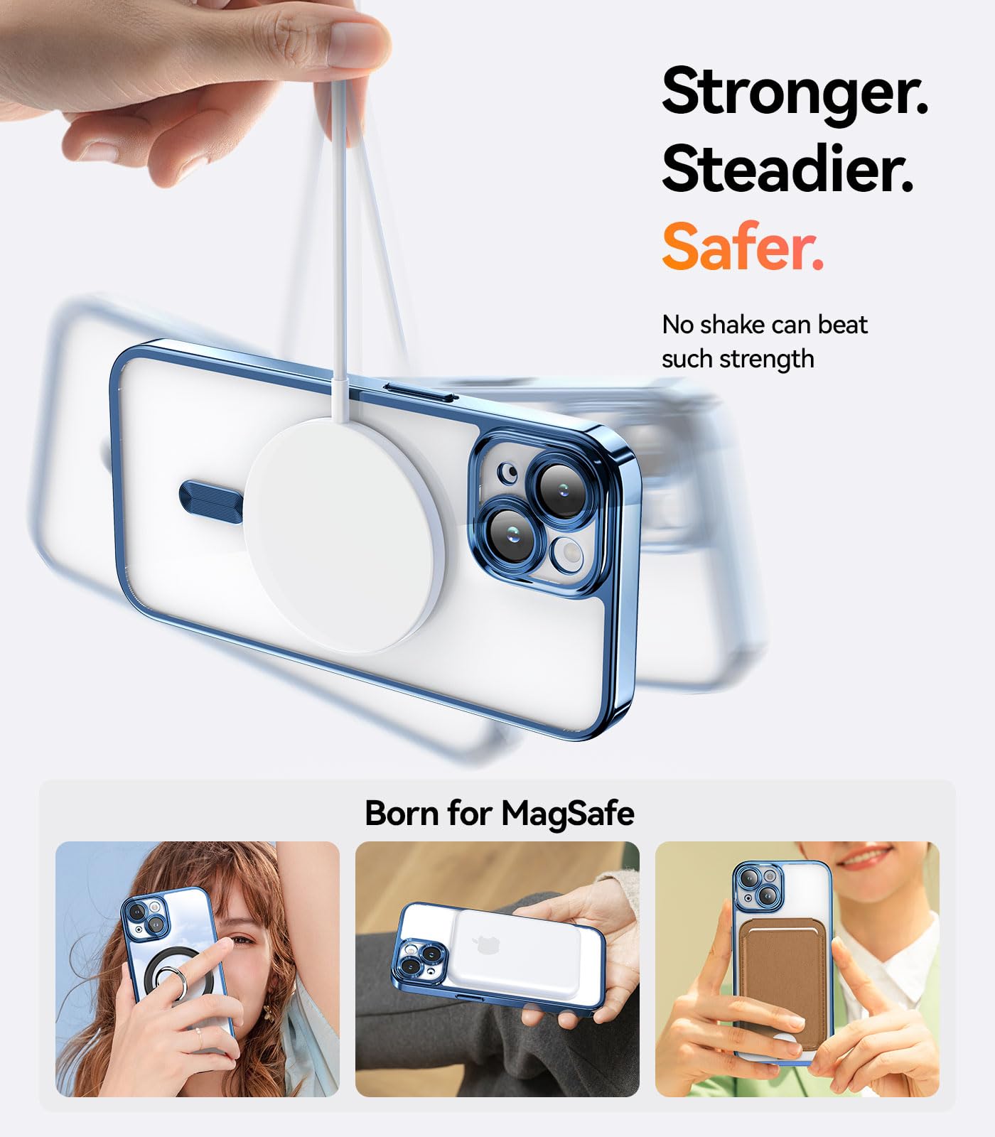Meifigno Candy Mag Series Case Designed For Iphone 15 Plus, [Compatible With Magsafe] [Glitter Card & Wrist Strap] Full Camera L
