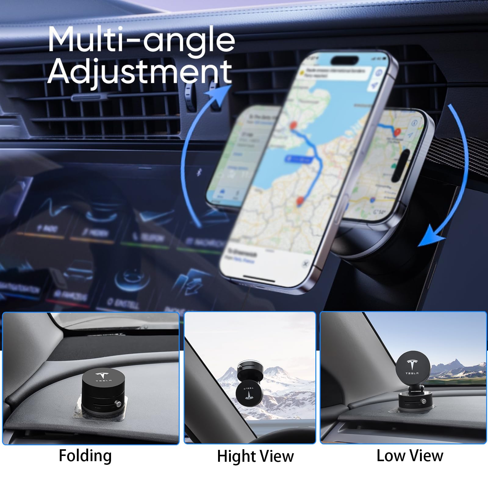 Serendipity Phone Mount For Tesla Model 3/Y/X/S/Cybertruck, Foldable And Retractable Vacuum Phone Holder, Tesla Model 3 Y X S Cy