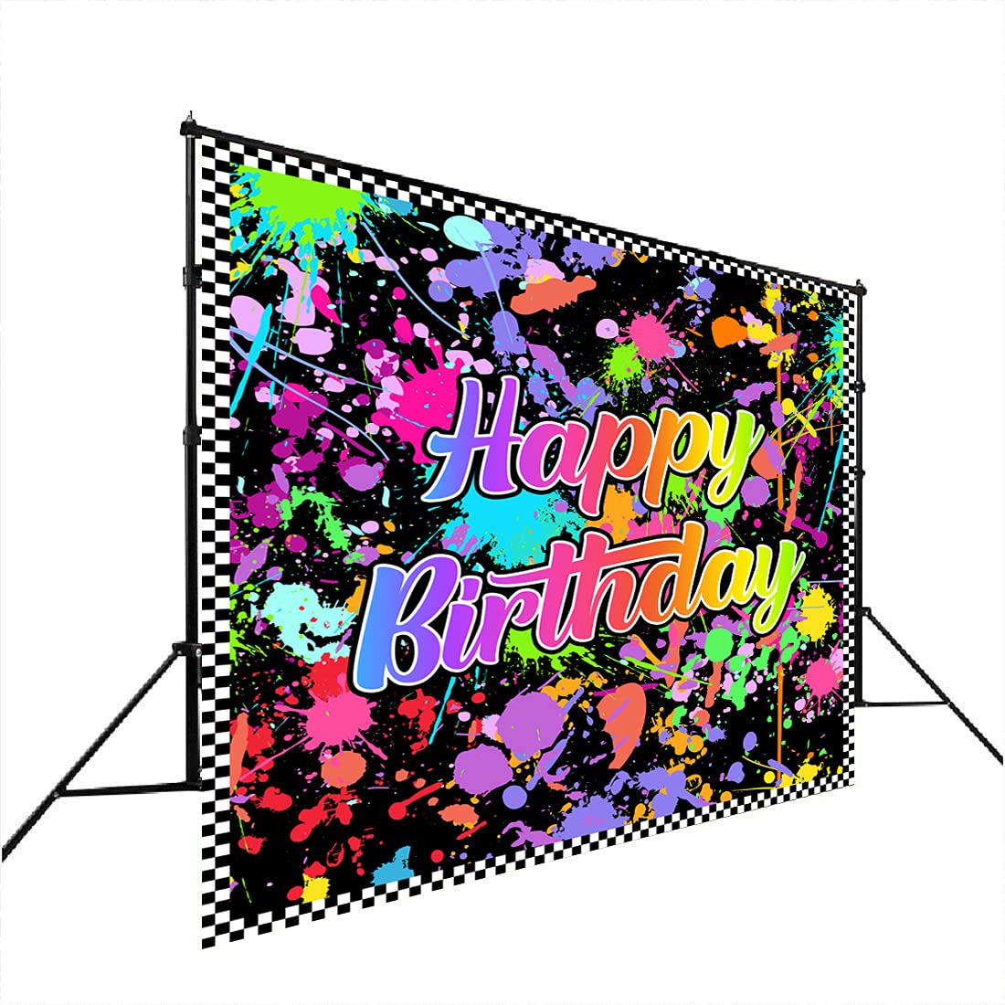 Lofaris Neon Glow(Not Glow) Birthday Party Photography Backdrop Colorful Graffiti Splatter In The Dark Happy Birthday Background