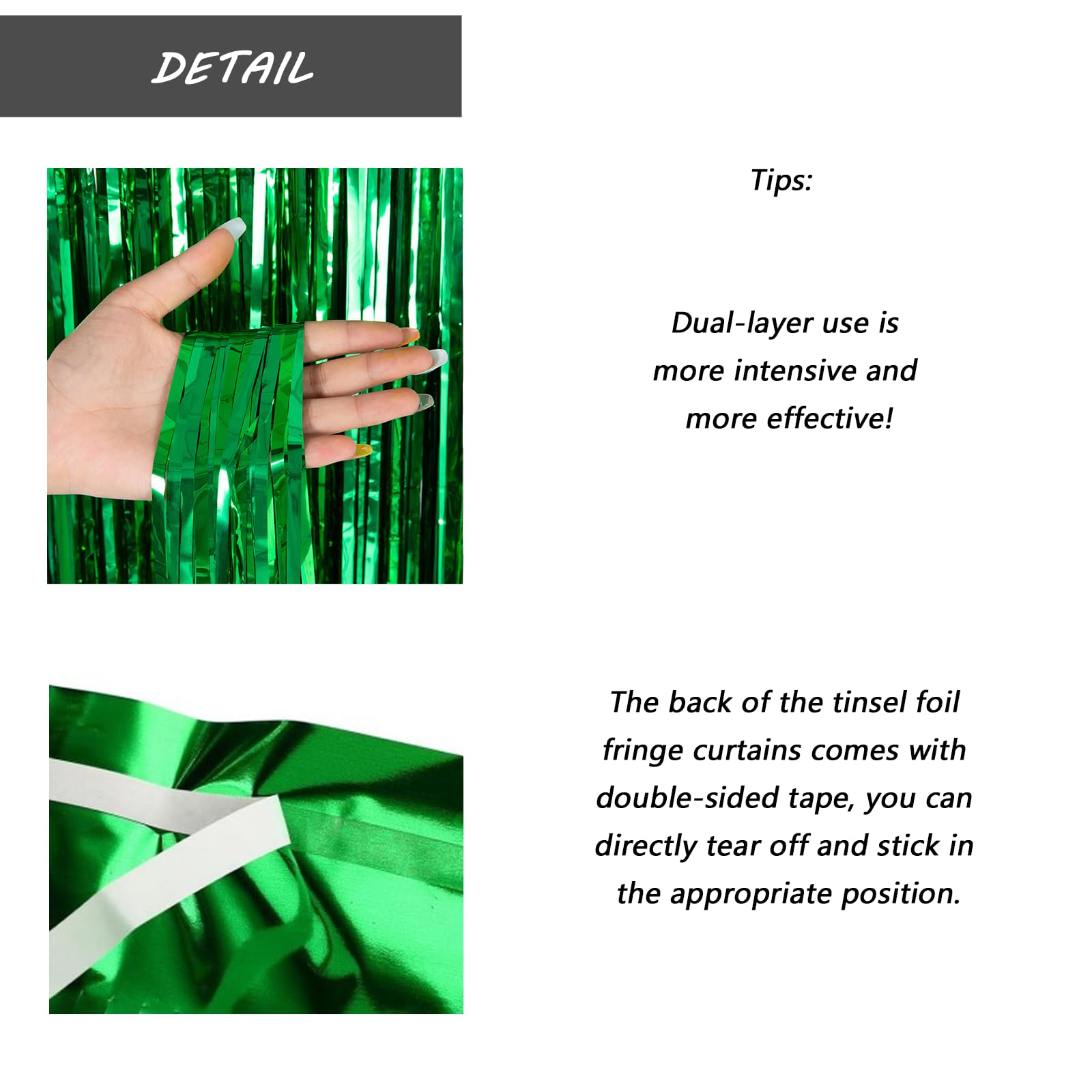 Green Foil Fringe Curtain 3.3  8.3Ft 6 Packs, Metallic Tinsel Curtains Party Streamers For Birthday Graduation Baby Shower Decor