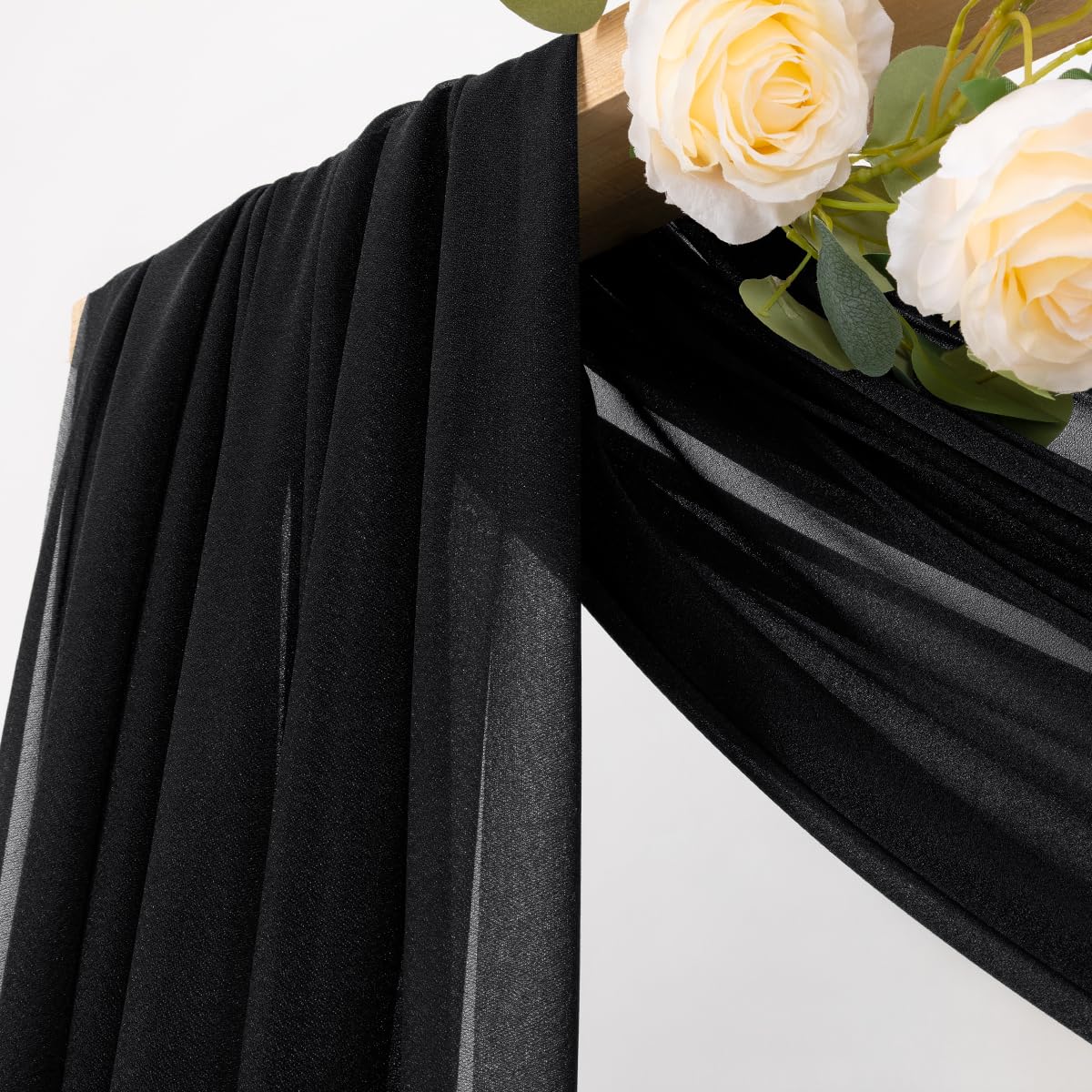Mlmc Wedding Arch Draping Fabric 2 Panels 29'' X 20Ft Black Chiffon Drapery Sheer Backdrop Curtains For Ceremony Wedding Party C