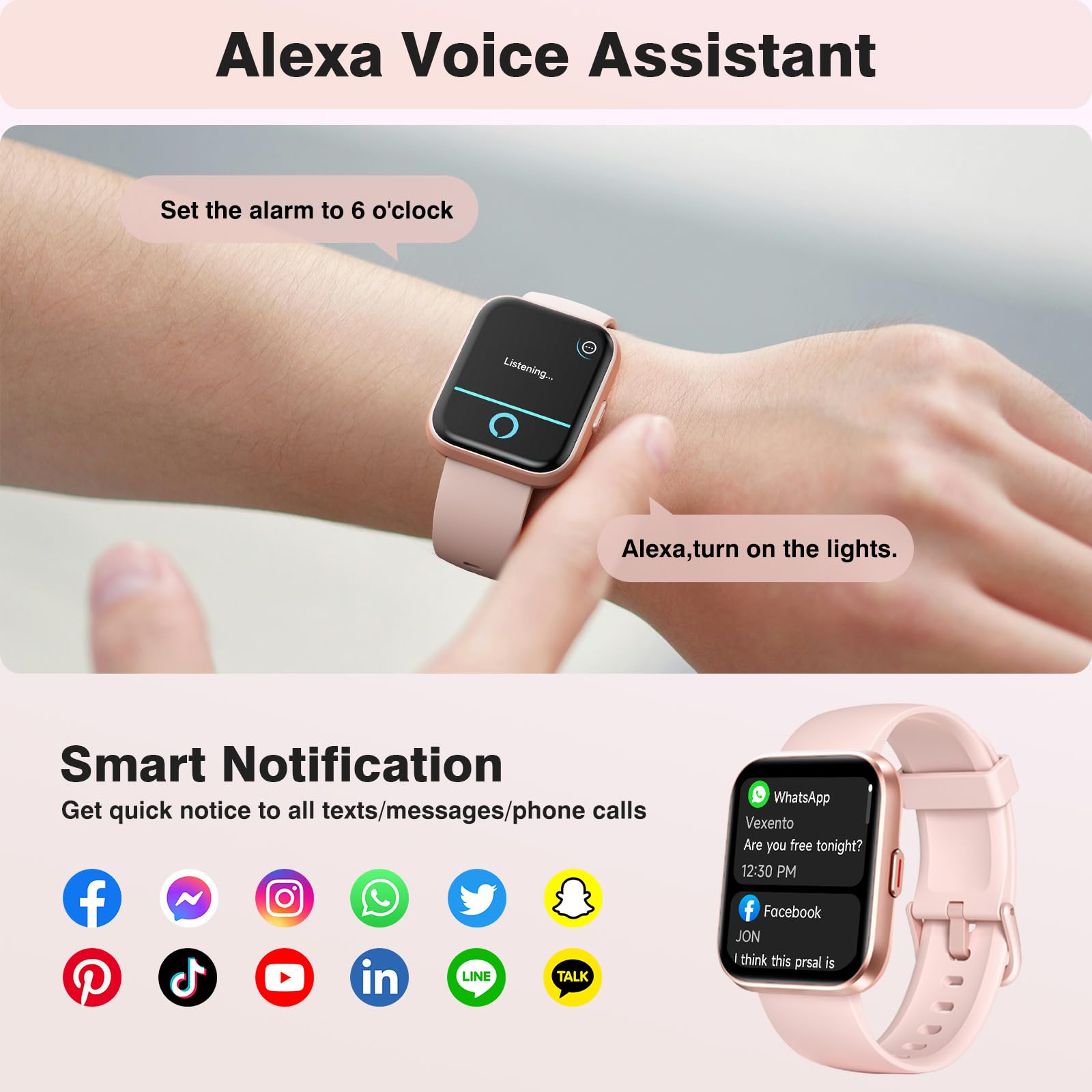 Smart Watches For Women Android Iphone, [1.8 ' ' Hd Screen] Smartwatch Alexa Built-In Fitness Tracker Watch With Bluetooth Calls