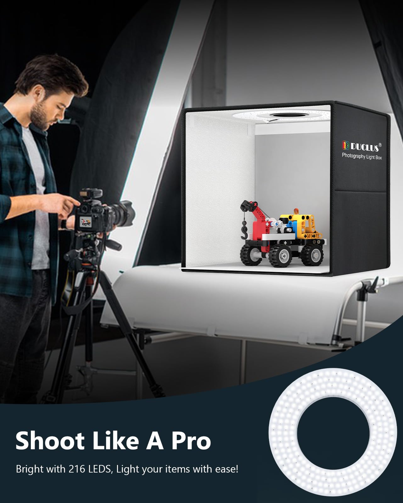 Duclus Light Box Photography 20'' X 20'', Large Portable Photo Studio Light Tent Kit, Professional Dimmable Photo Booth With 216