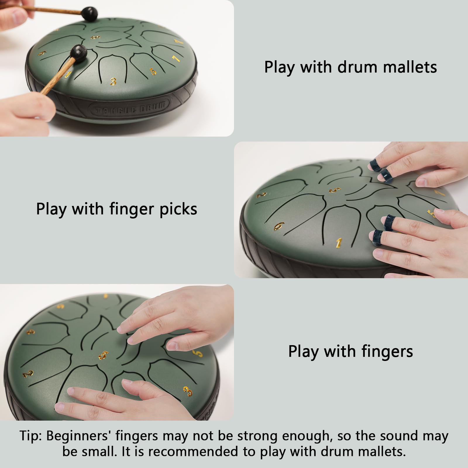 Jytmus Steel Tongue Drum 11 Notes 6 Inches Steel Drum With Drum Bag, Music Book, Drum Mallets, Mallet Holder, Finger Picks And S