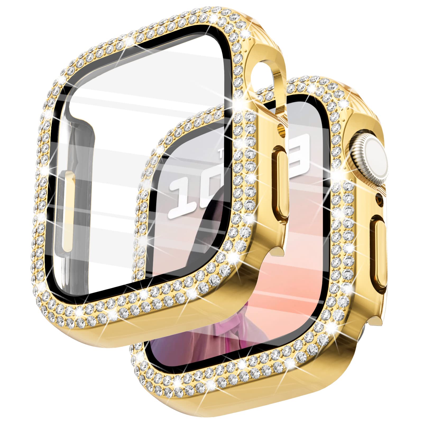 Surace Apple Watch 42Mm Series 3/2/1 Case With Tempered Glass Screen Protector, Bling Diamond Overall Protective Case, Gold