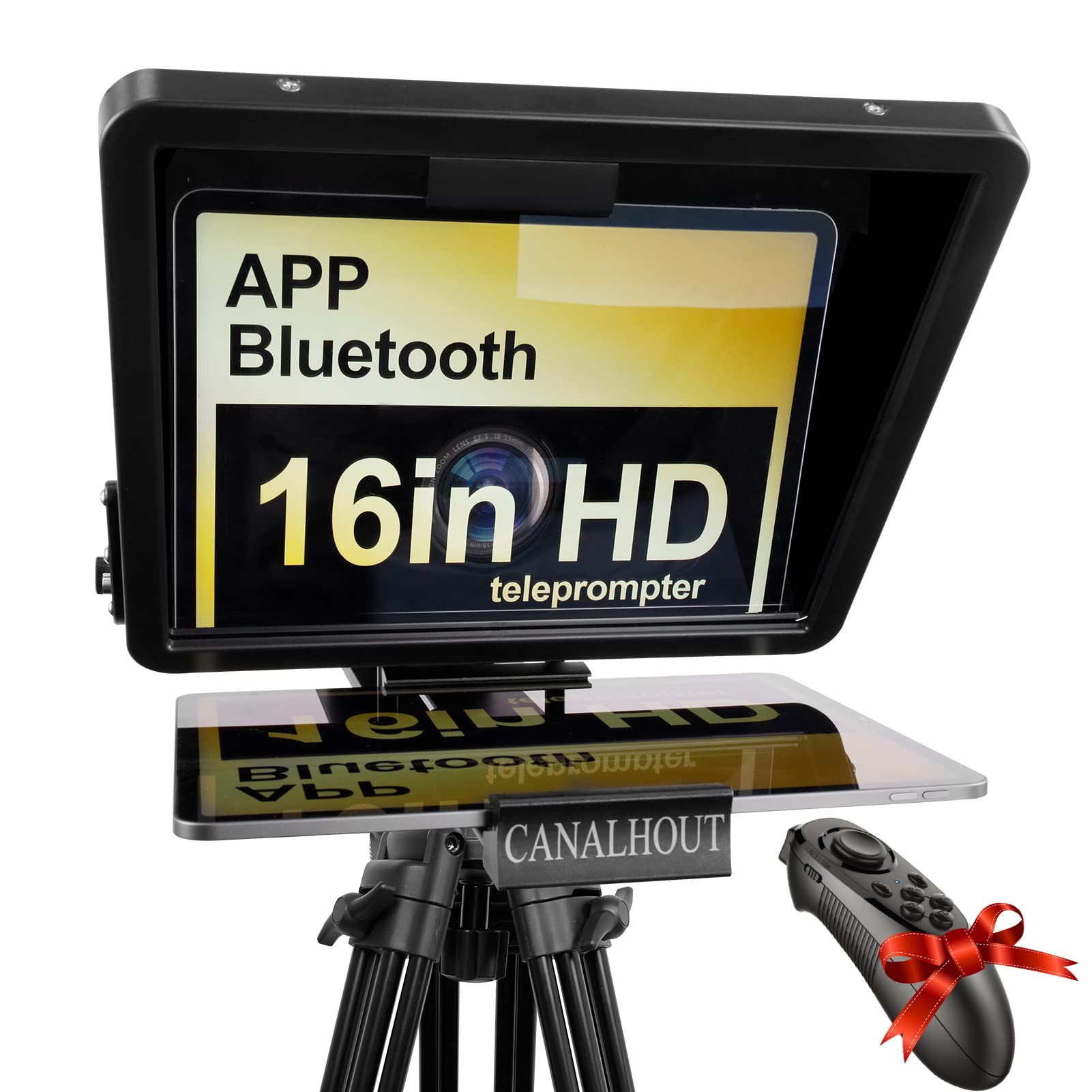 Canalhout 16 Universal Teleprompter With Remote Control, Fit All Tabletsipad, Video Cameradslr, Pre Assembled, 7030 Beam Splitti