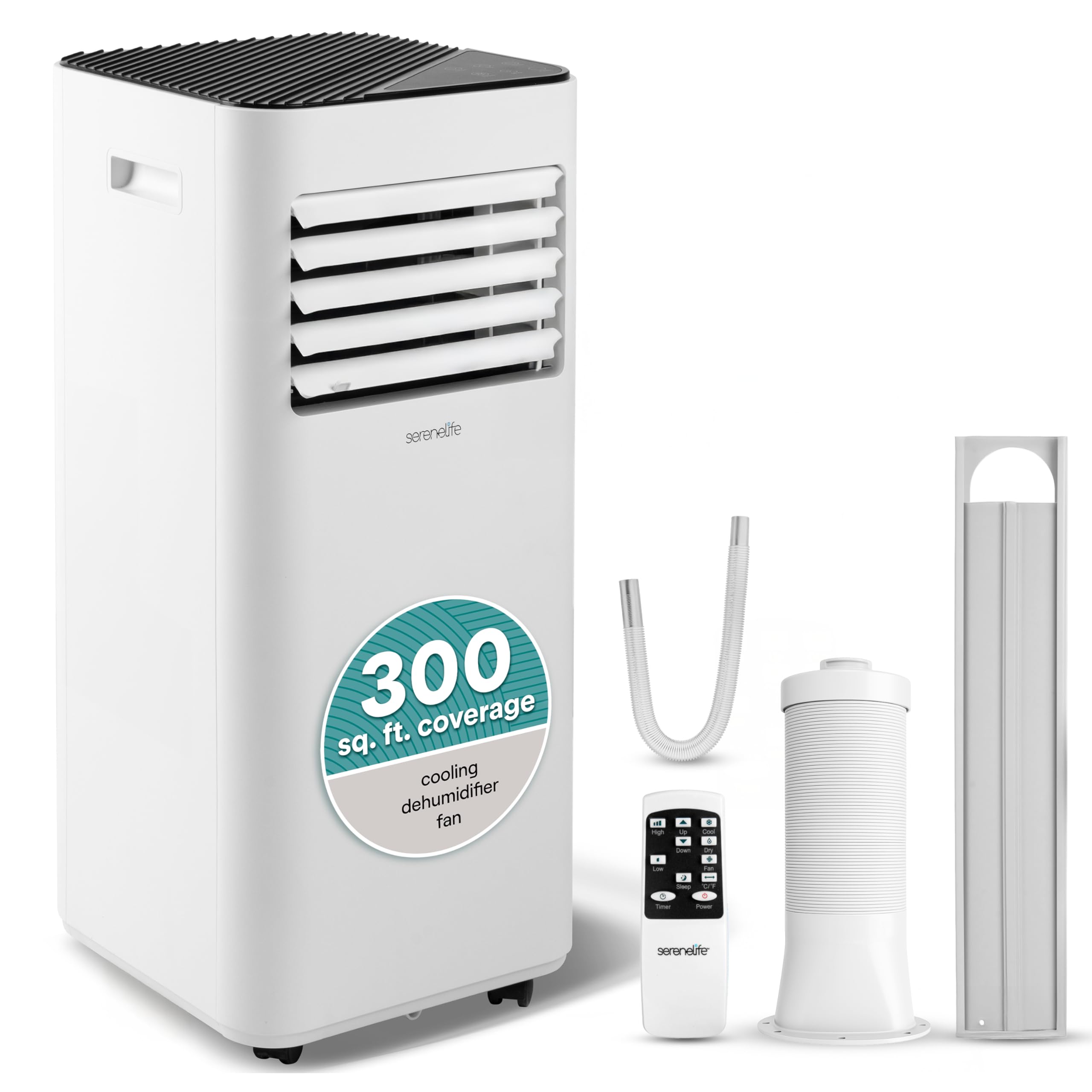 SereneLife Portable Conditioner, 8000 BTU 3-in-1 Compact Standing Air Conditioner for Rooms Up to 300 Sq. Ft., Energy Efficient 