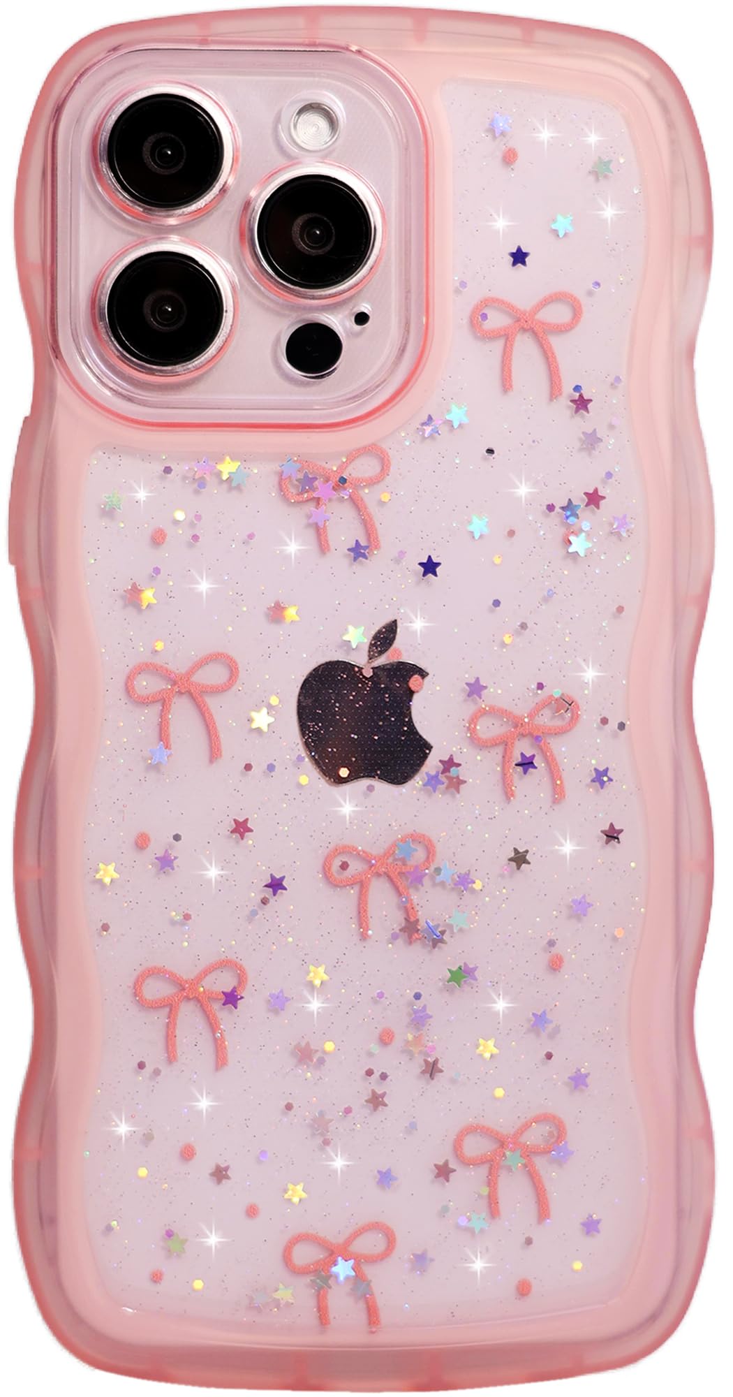 Qokey for iPhone 13 Pro Case 6.1 inch, Glitter Star & Curved Edge Handle Grip Design, Military-Grade Shockproof Clear TPU Cover,