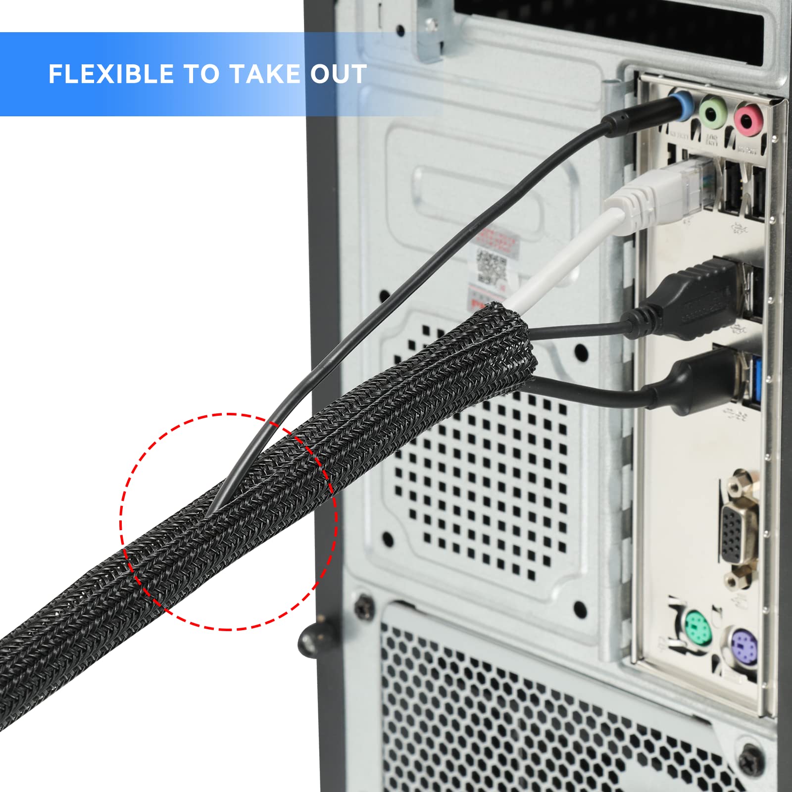 Agptek Cable Sleeve Cover 6.6Ft   2/3Inch, Cord Organization Management Wire Loom Tubing, Cable Hider Split Sleeving For Desk Pc