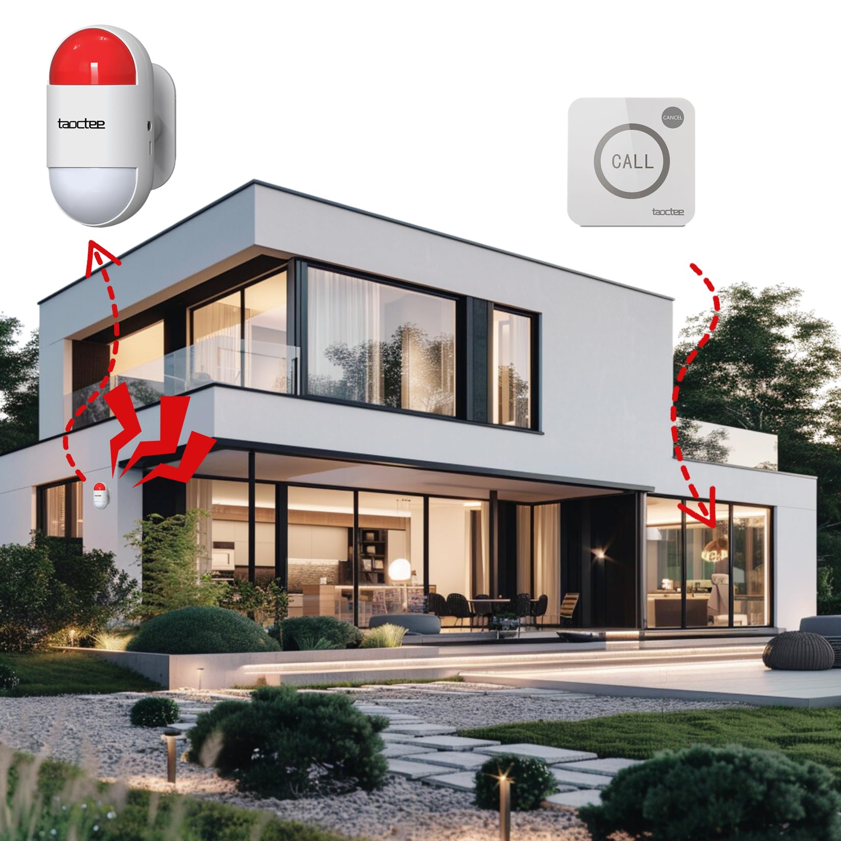 Taoctee Panic Button Alarm For House Remote Control Strobe Siren Alarm System Sound & Light Emergency Panic Button For Security,
