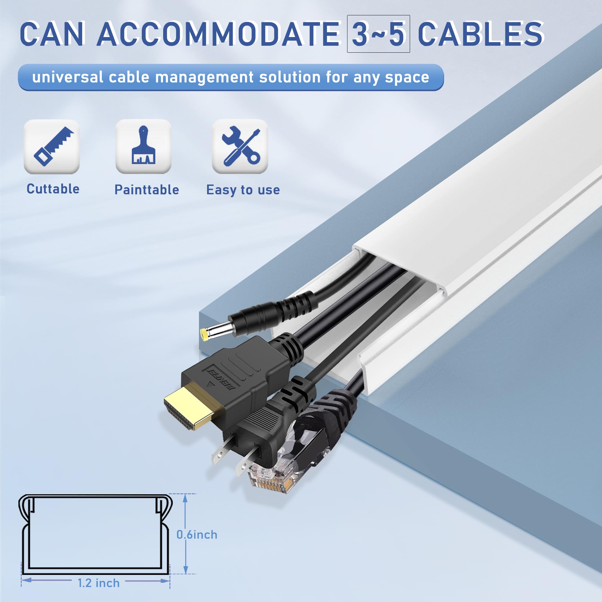 Cable Cover Wall   Cord Hiders For Tv On Wall, 157 Inches Cable Cover Channel, White