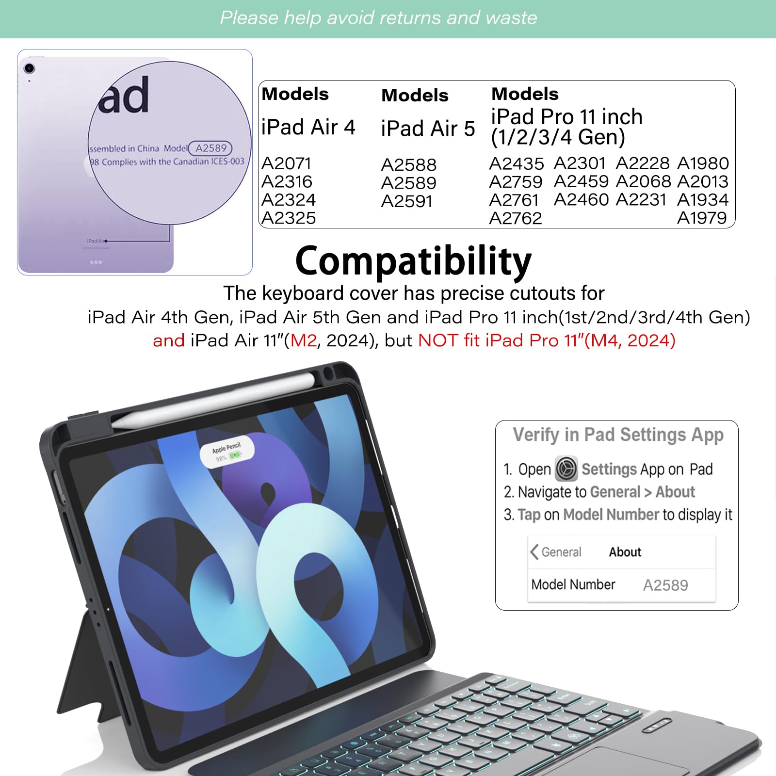 Zenlu Ipad Case With Keyboard Detachable For 11Inch Ipad Pro (1/2/3/4 Gen) & 10.9 Ipad Air 4/5/6(M2, 11'') Gen, Rugged Case With