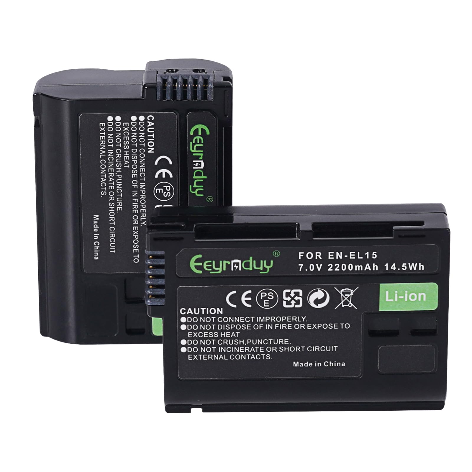 Eeyrnduy En El15 2 Pack Batteries For Nikon Z6 Z7 Z8 D750 D850 D7000 D7500 D7100 D7200 D500 D600 D610 D800 D810 D850 Camera 2200