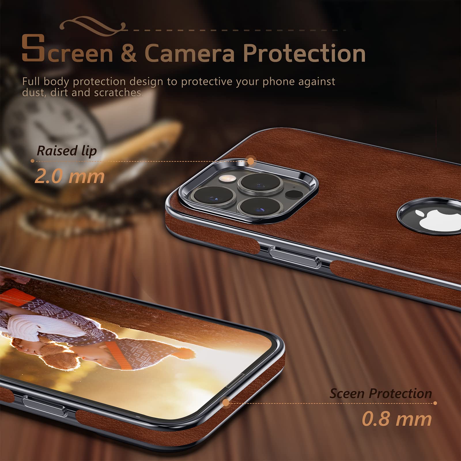 LOHASIC iPhone 14 Pro Max Slim Leather Protective Phone Case Brown