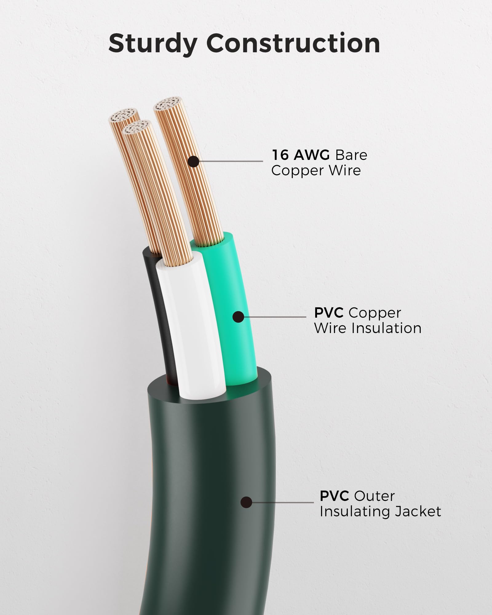 [Ul Listed] Cable Matters 2 Pack 16 Awg Heavy Duty 13A Power Extension Cord   10Ft, 3 Prong Power Cord Extension, Nema 5 15P To