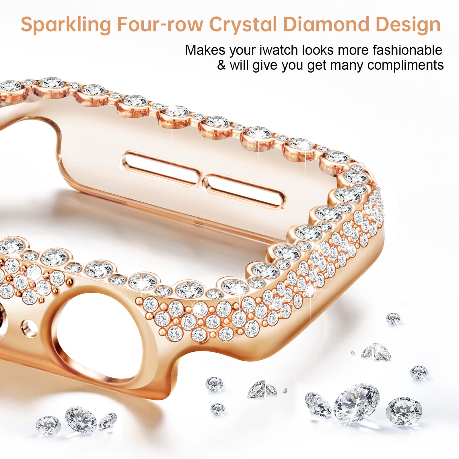 Bling Bumper Case Compatible With Apple Watch Series 3/2/1 42Mm, Diamond Protective Face Cover For Women, Hard Pc Frame For Iwat
